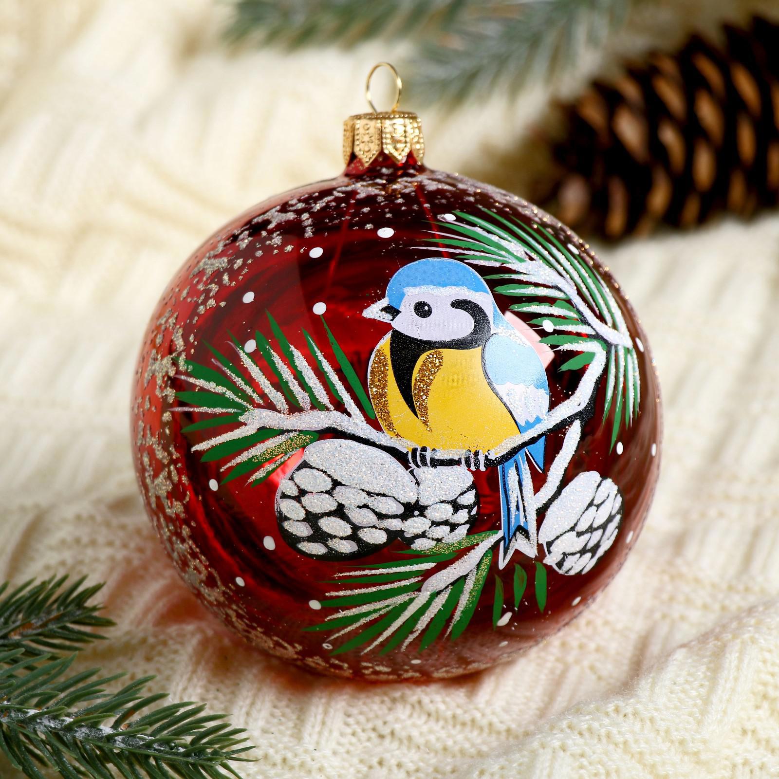 Изображение товара Набор елочных шаров Ёлочка 1721475 Синичка 9.5 см стекло разноцветный 1 шт