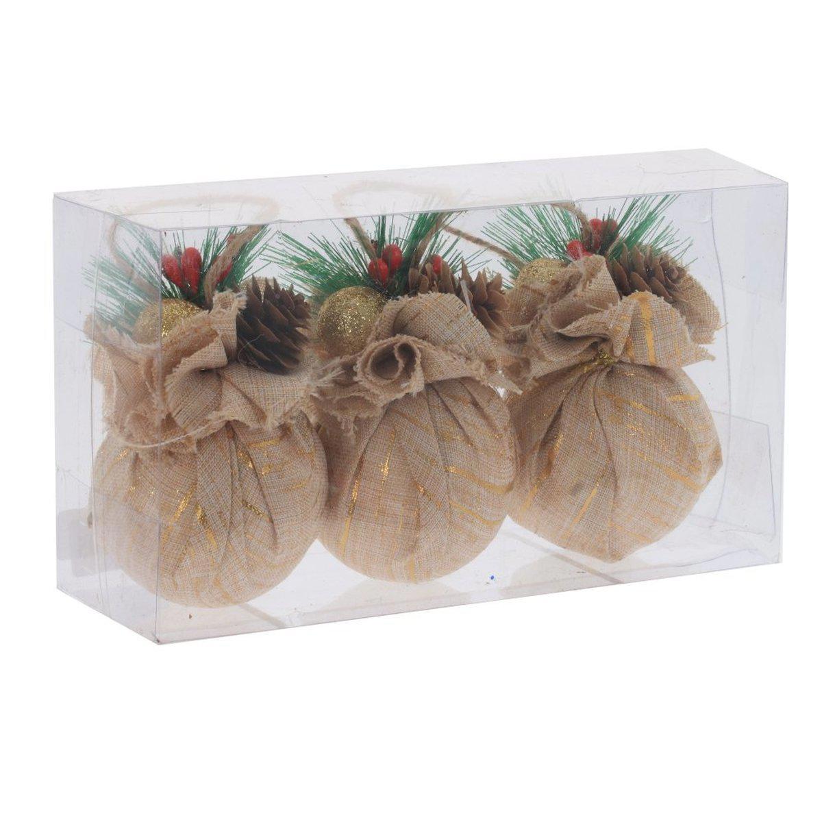 Изображение товара Набор елочных шаров No name 762041 Шар 6 см пластик бежевый 3 шт