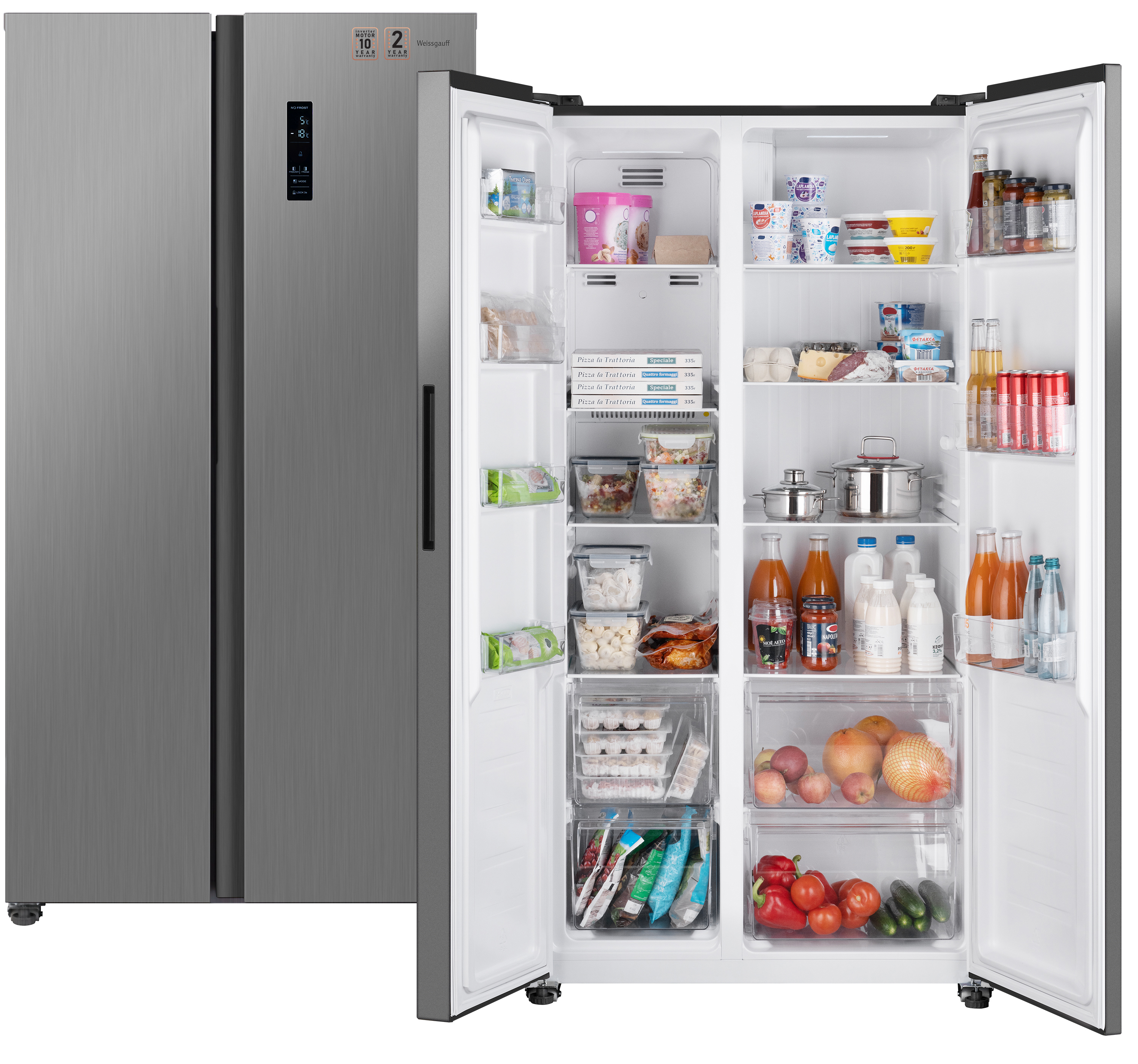 Изображение товара Отдельностоящий холодильник Weissgauff WSBS 500 NFX Нержавеющая сталь