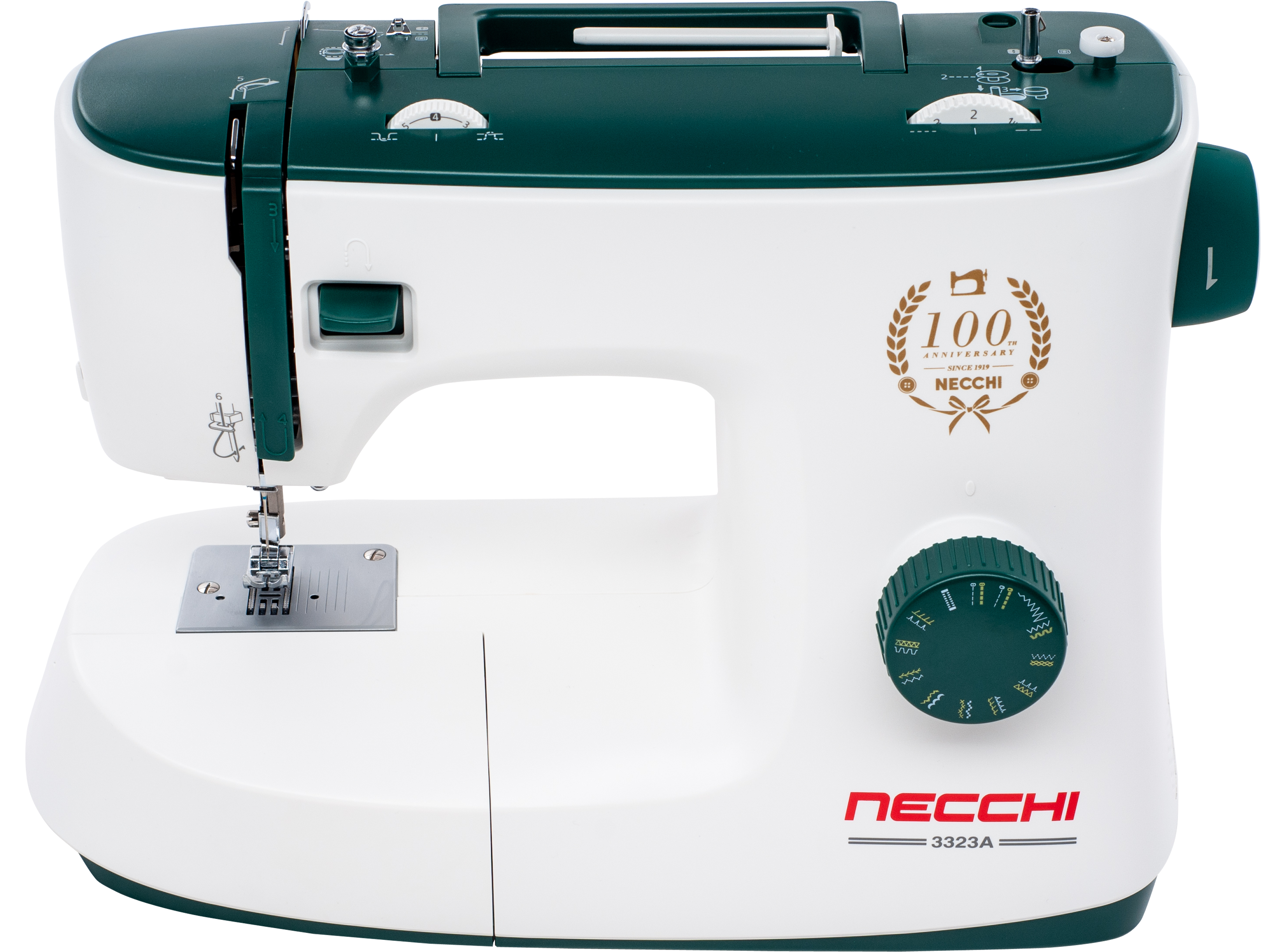 Изображение товара Швейная машина Necchi 3323A электромеханическая белый/темно-зеленый