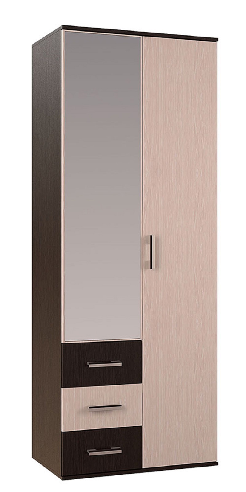 Изображение товара Шкаф распашной Бтс 80x212 см с зеркалом и ящиками венге дуб