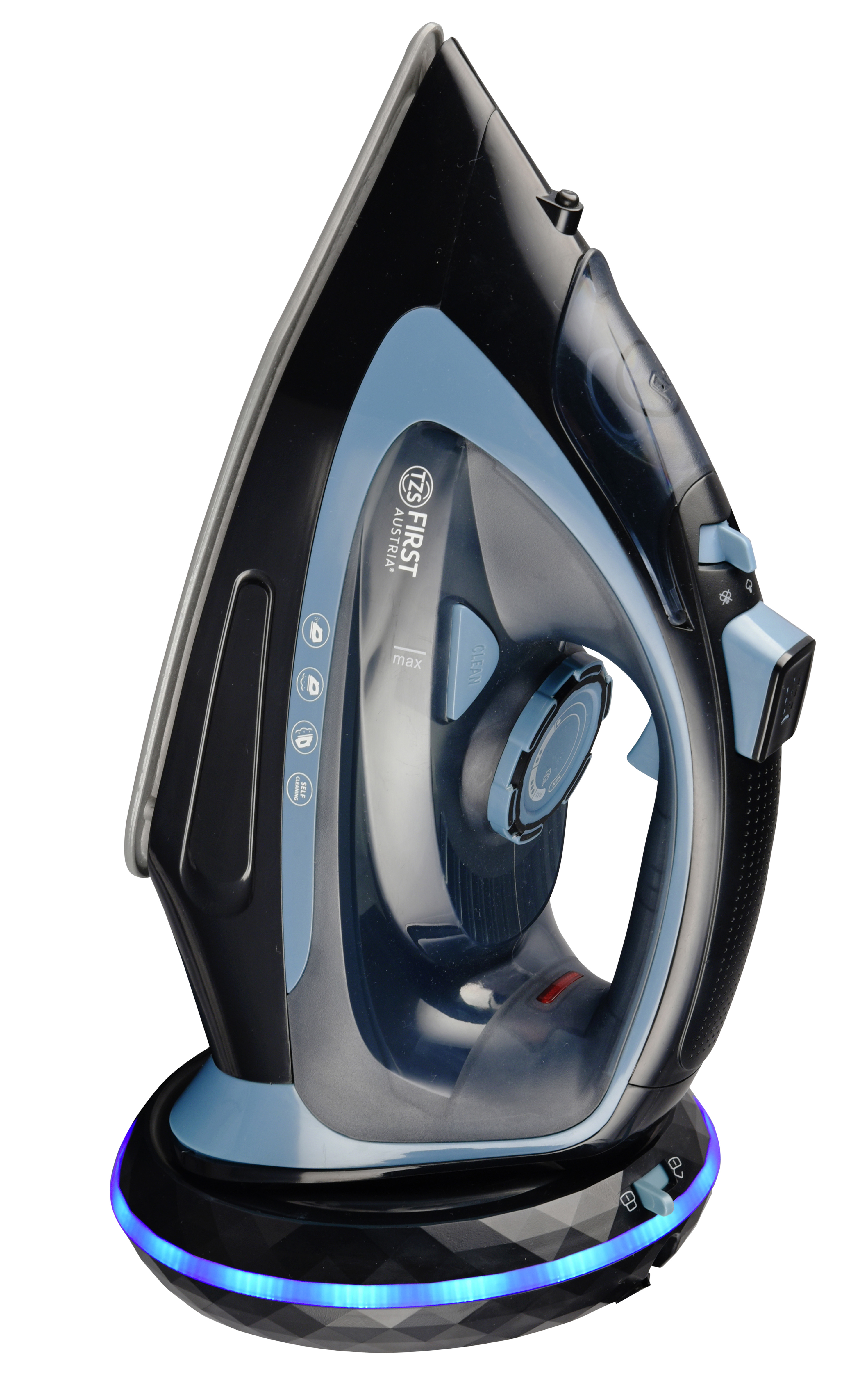 Изображение товара Утюг First FA-5633-4 черный мощный с керамической подошвой и вертикальным отпариванием