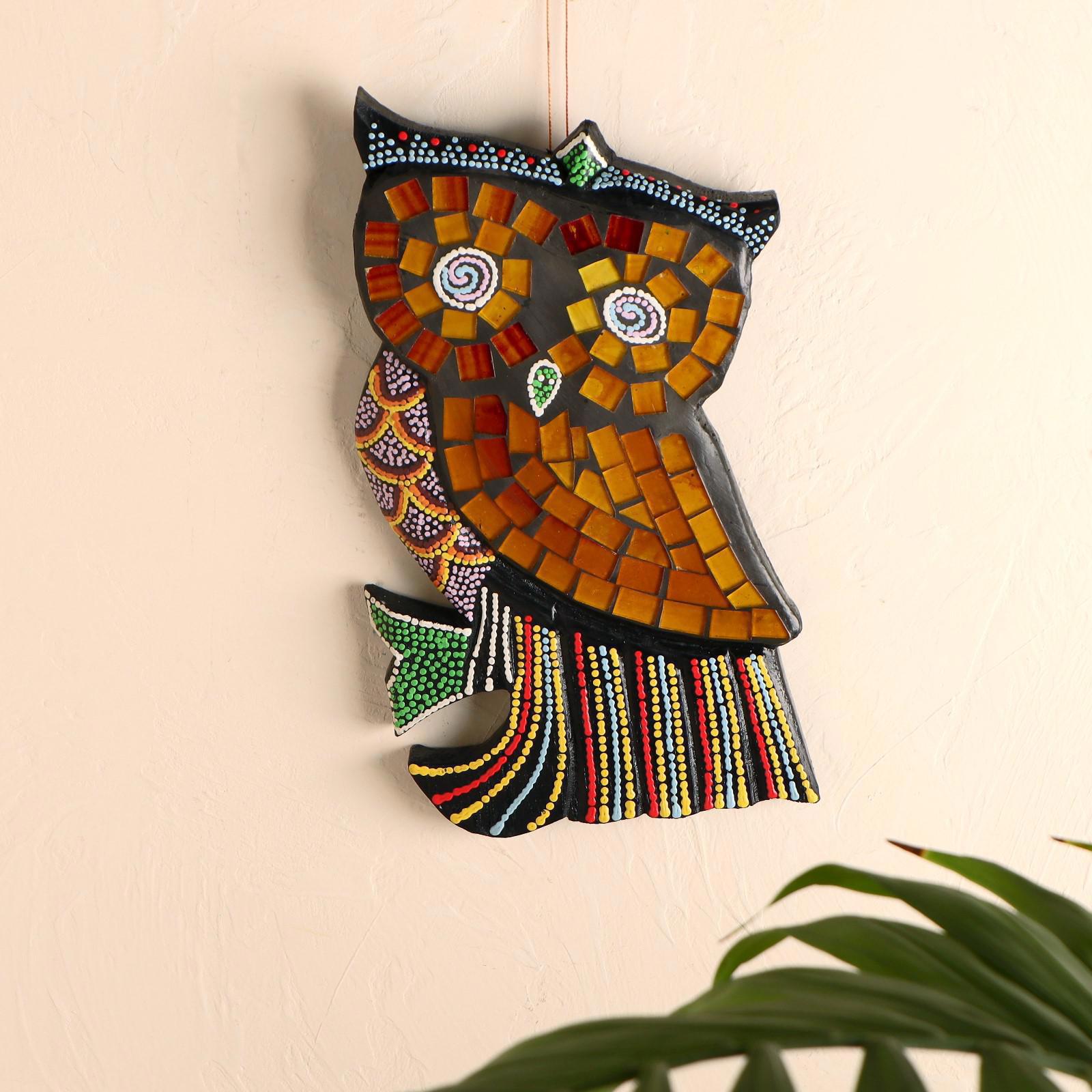 Изображение товара Панно настенное "Сова" дерево с мозаикой 5278093, 11x1x20 см