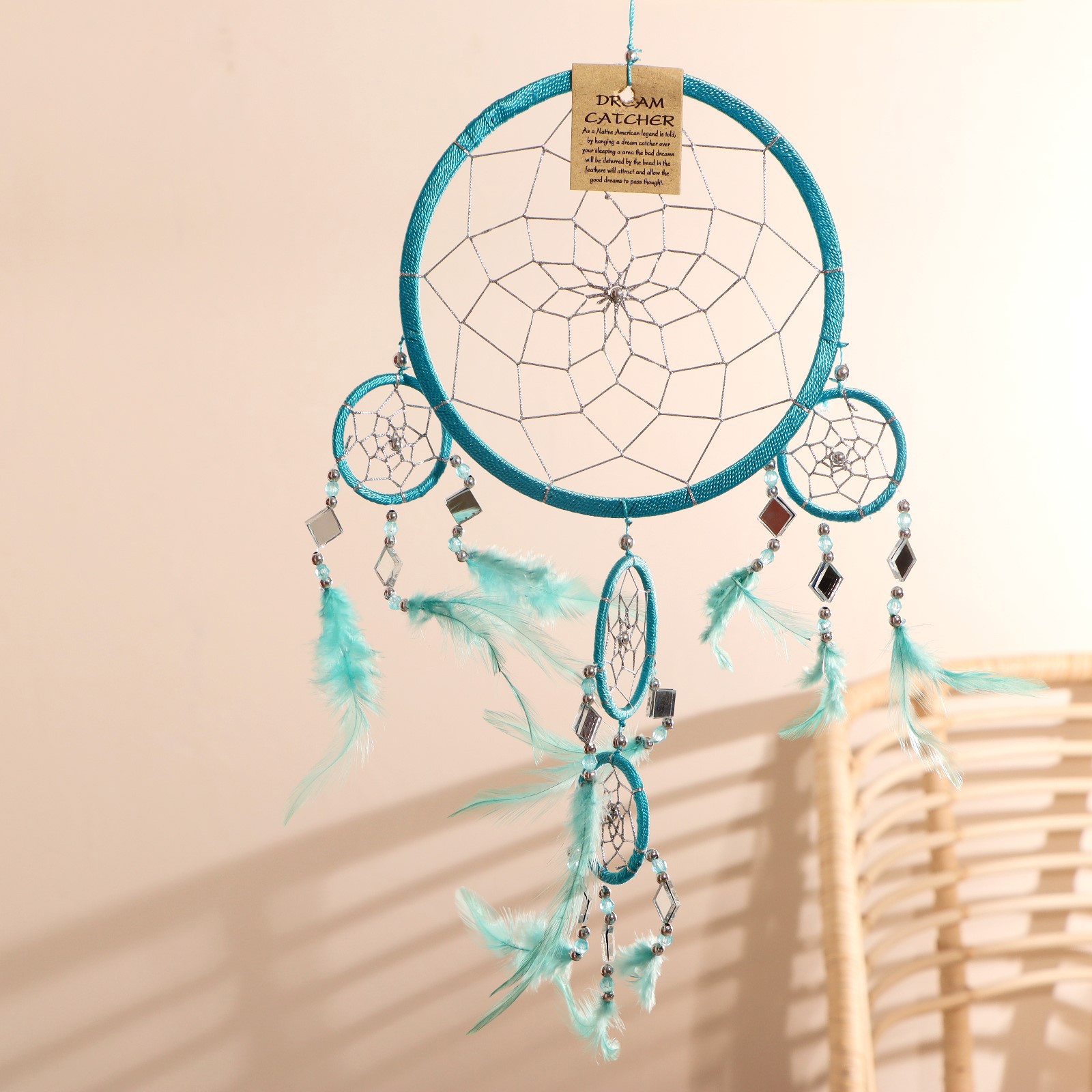 Изображение товара Ловец снов "Пять колец" бирюзовый 25x0.5x50 см