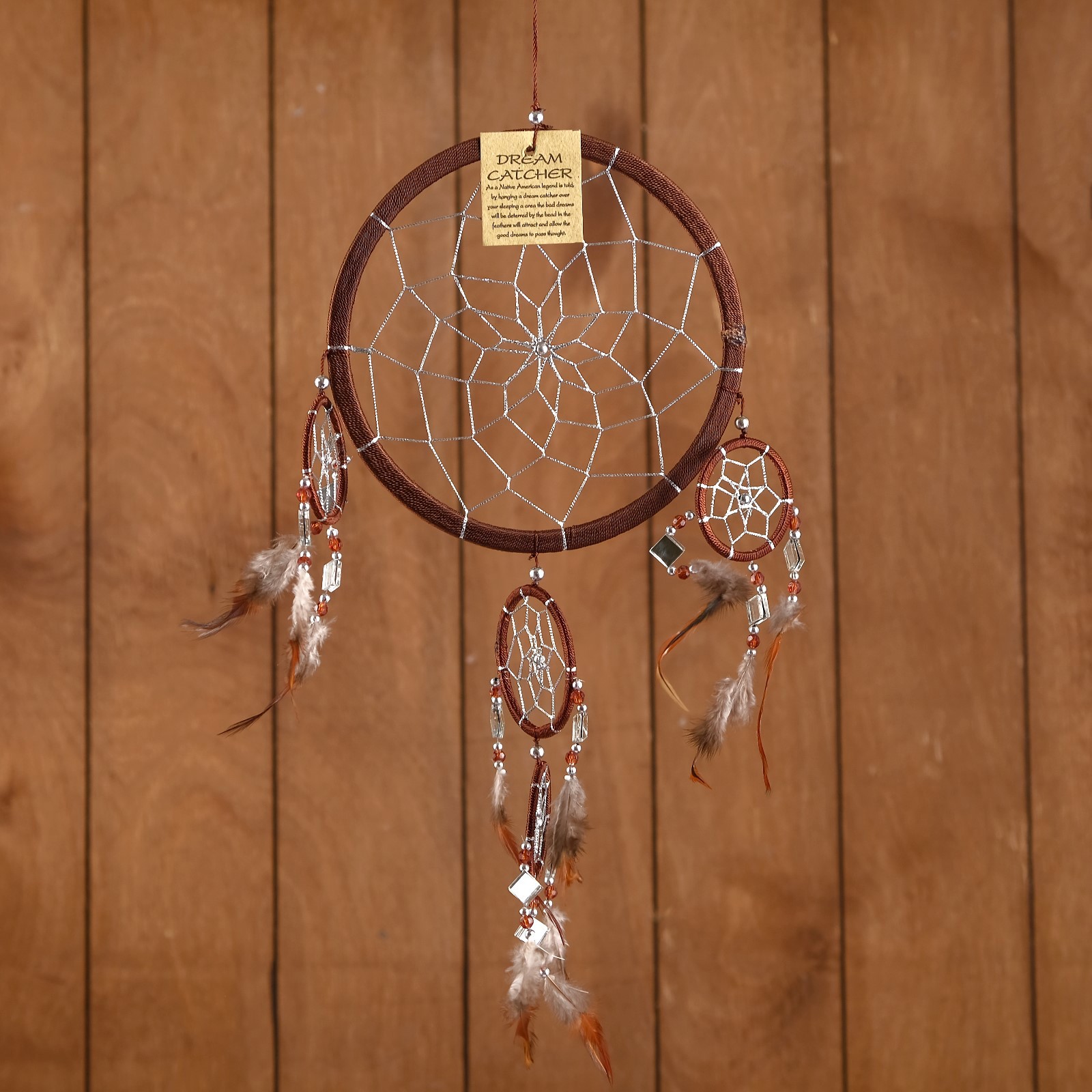 Изображение товара Ловец снов "Пять колец" коричневый 25x0.5x50 см