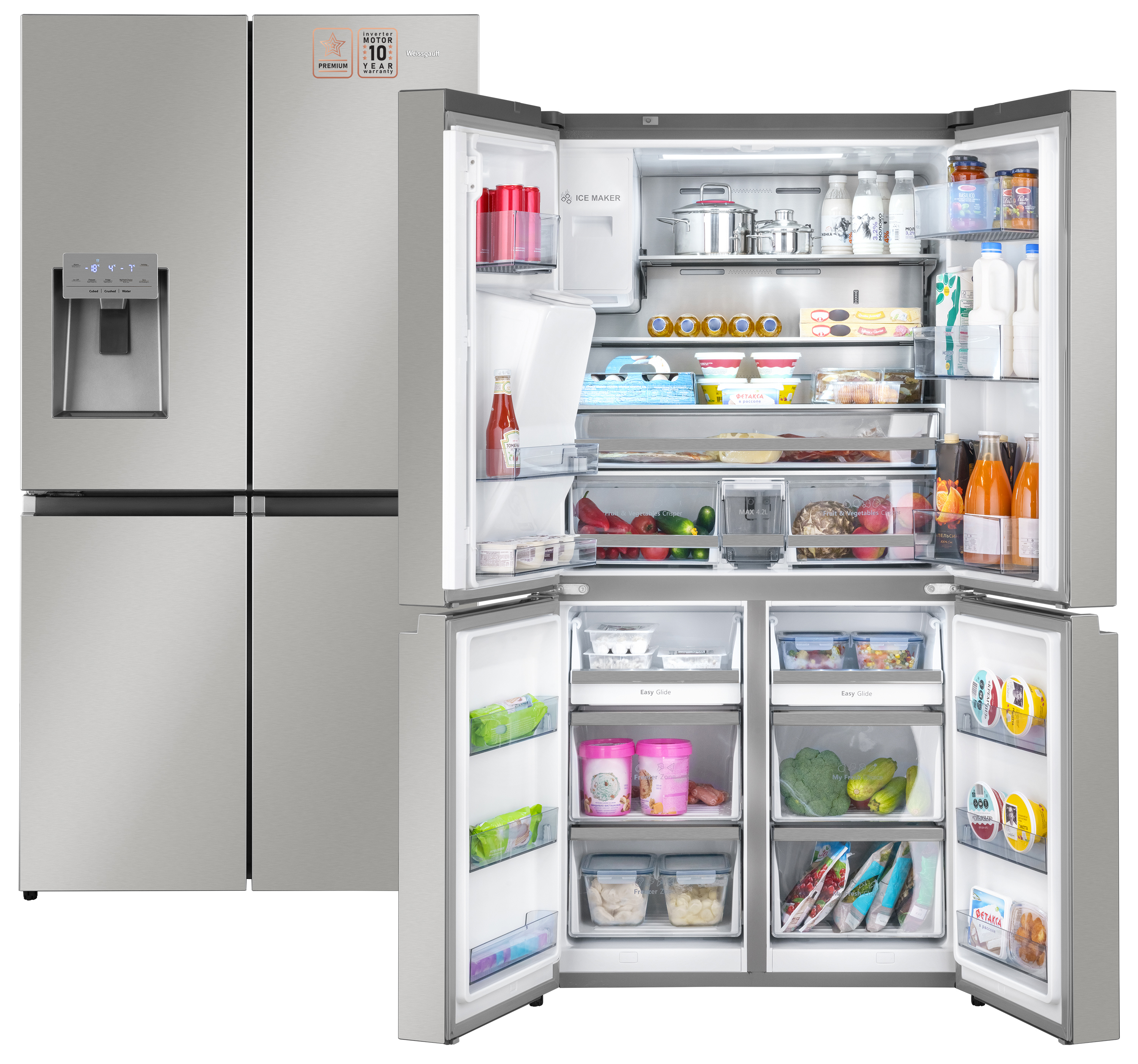 Изображение товара Отдельностоящий холодильник Weissgauff WCD 685 NFX с No Frost и льдогенератором