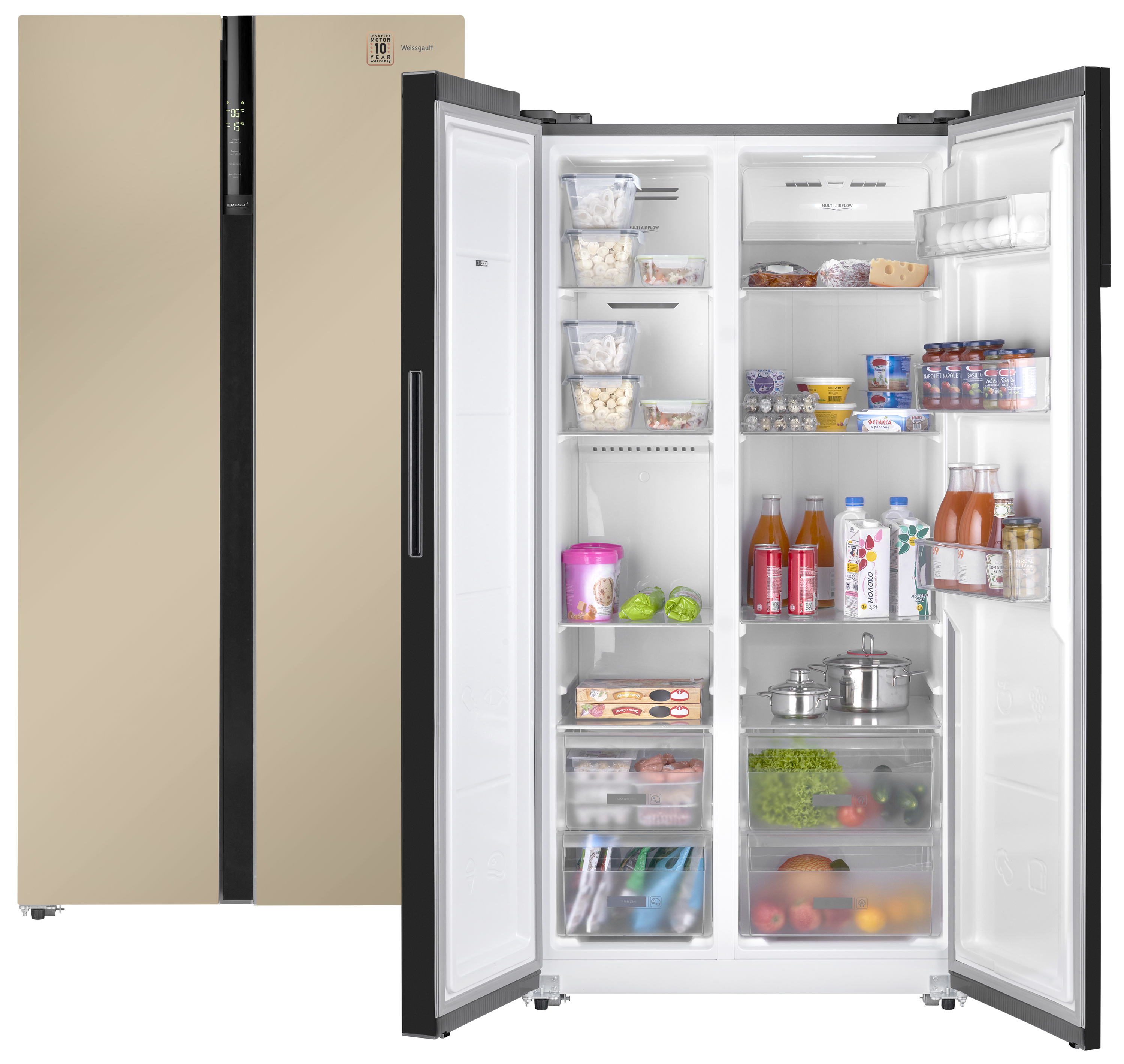 Изображение товара Отдельностоящий холодильник Weissgauff WSBS 600 BeG No Frost инверторный 91x186.6 см бежевый