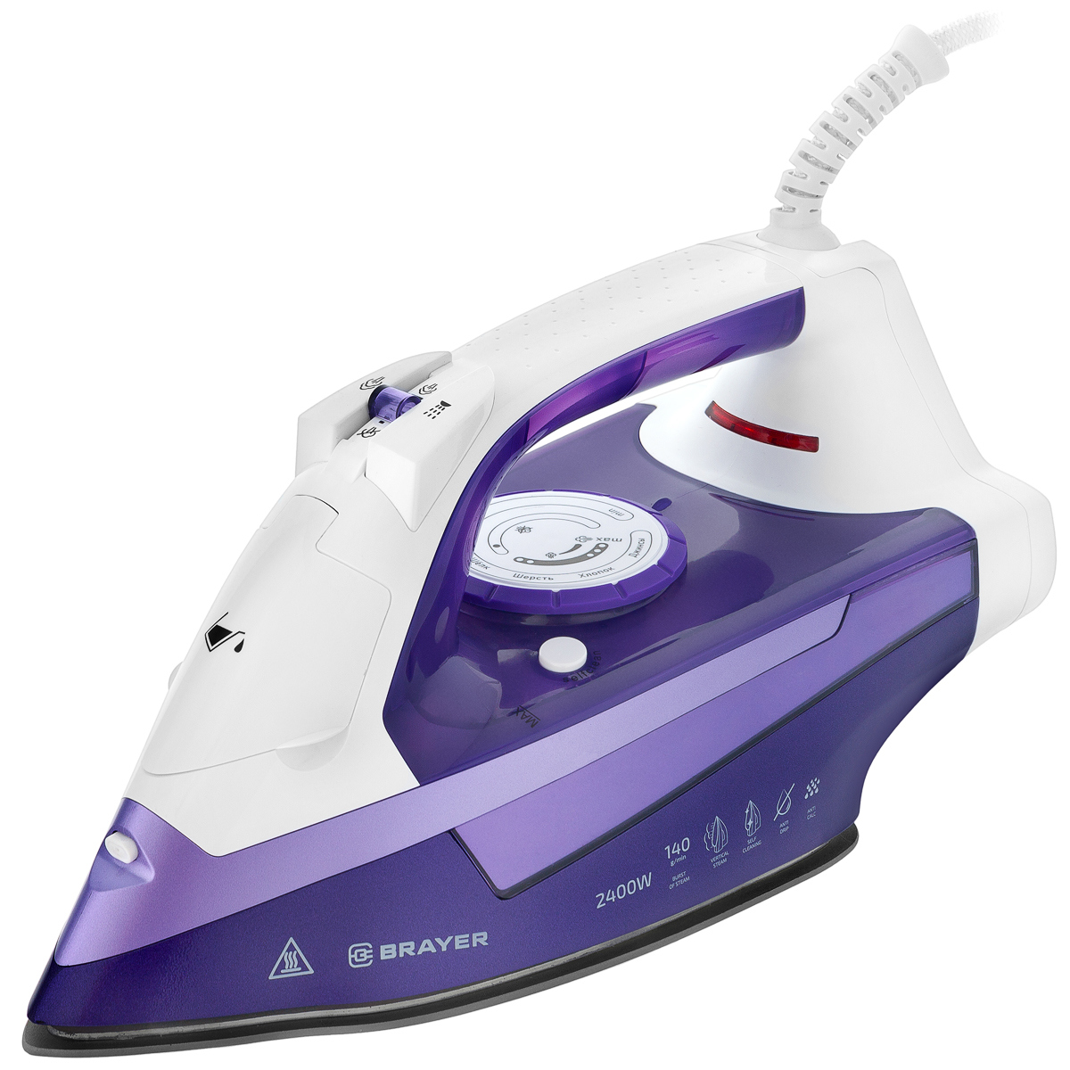 Изображение товара Утюг Brayer Br4004 2400 Вт Фиолетовый с керамической подошвой и функциями отпаривания