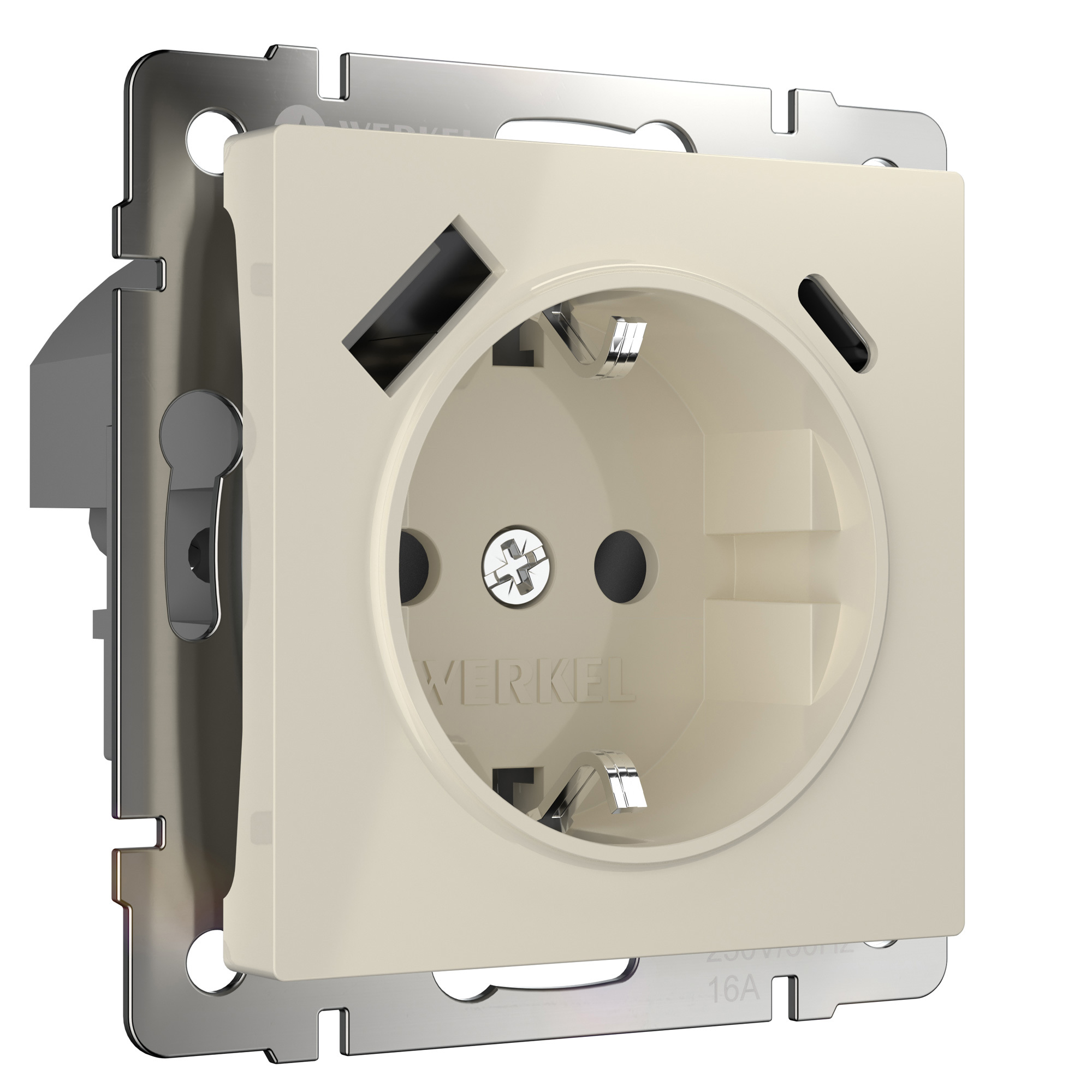 Изображение товара Розетка USB встроенная Werkel с заземлением слоновая кость 2 USB A C 16A 220V