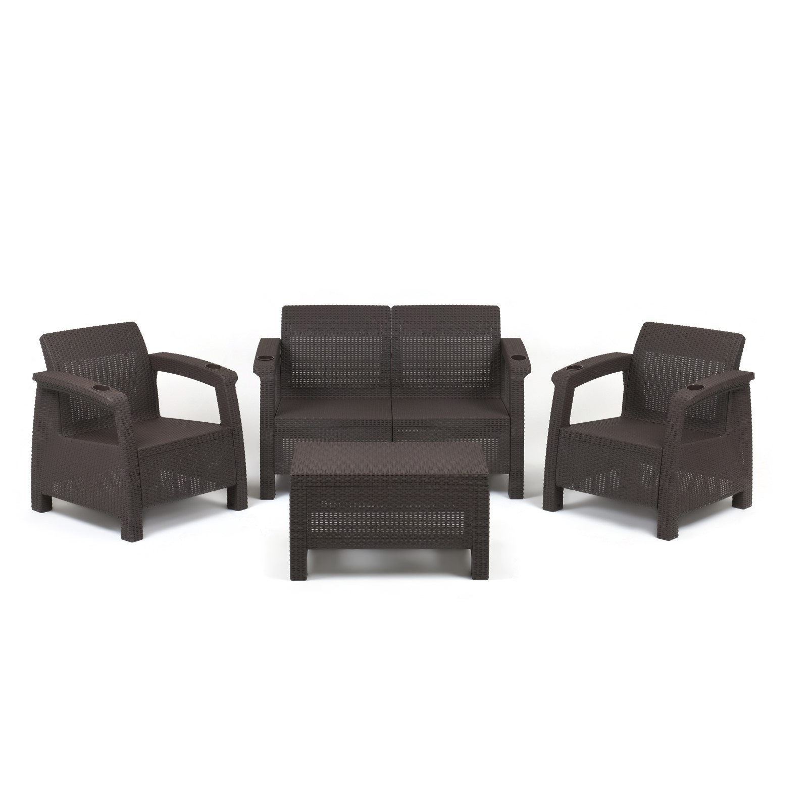 Изображение товара Садовая мебель для отдыха Simaland 9176873 пластик коричневый:стол, диван, 2 кресла