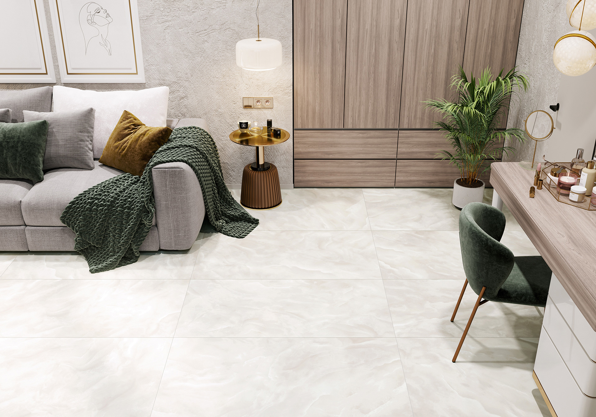 Изображение товара Керамогранит Alma Ceramica Opal 114x57 см светло-бежевый для пола и стены
