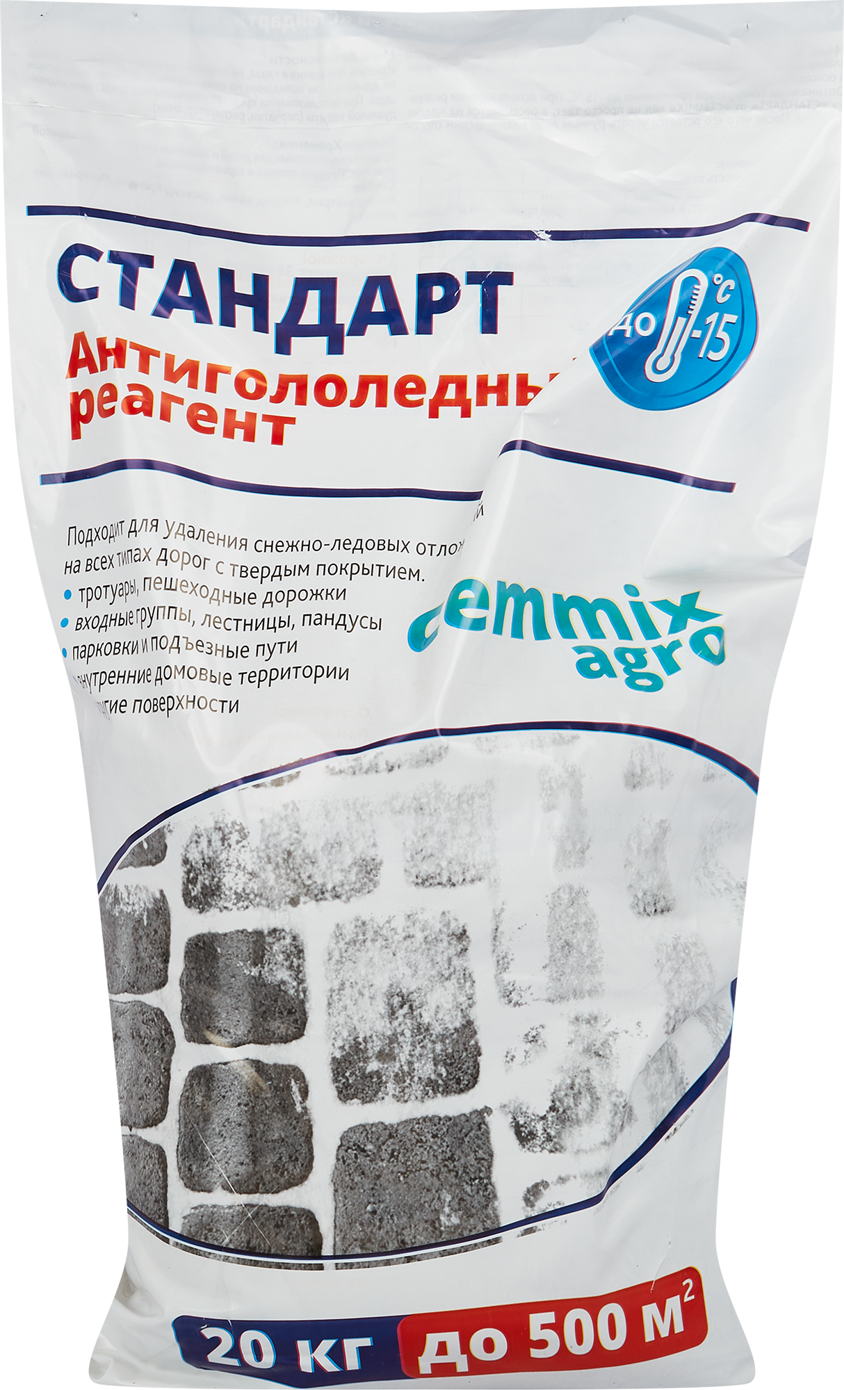 Изображение товара Противогололедный реагент Cemmix Стандарт 20 кг - безопасное зимнее покрытие