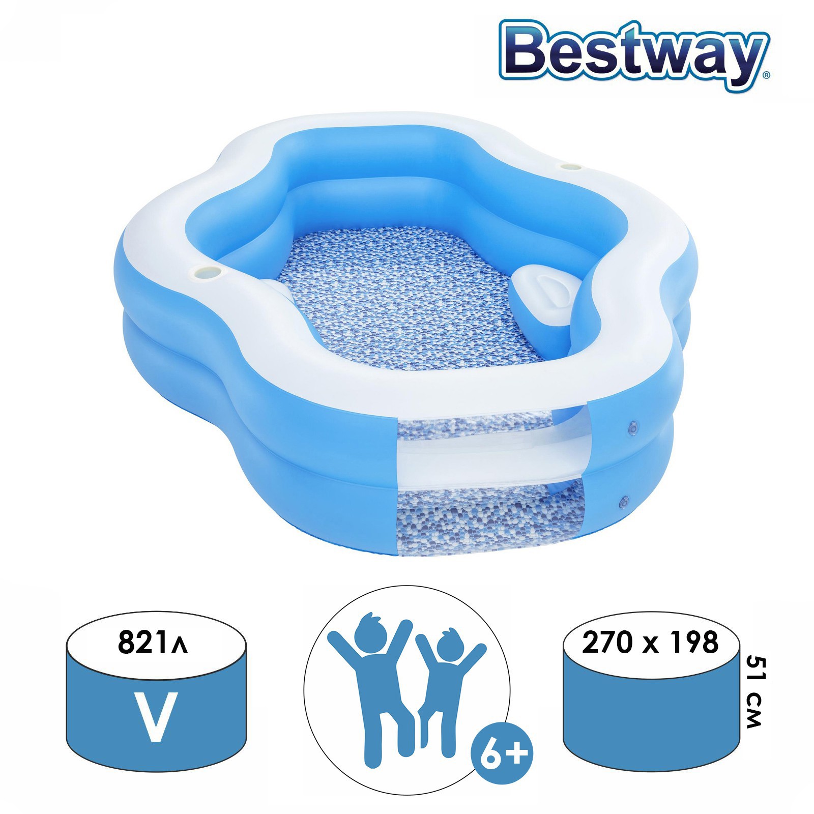 Изображение товара Надувной бассейн Bestway 54409 270x198x51 см для летнего отдыха
