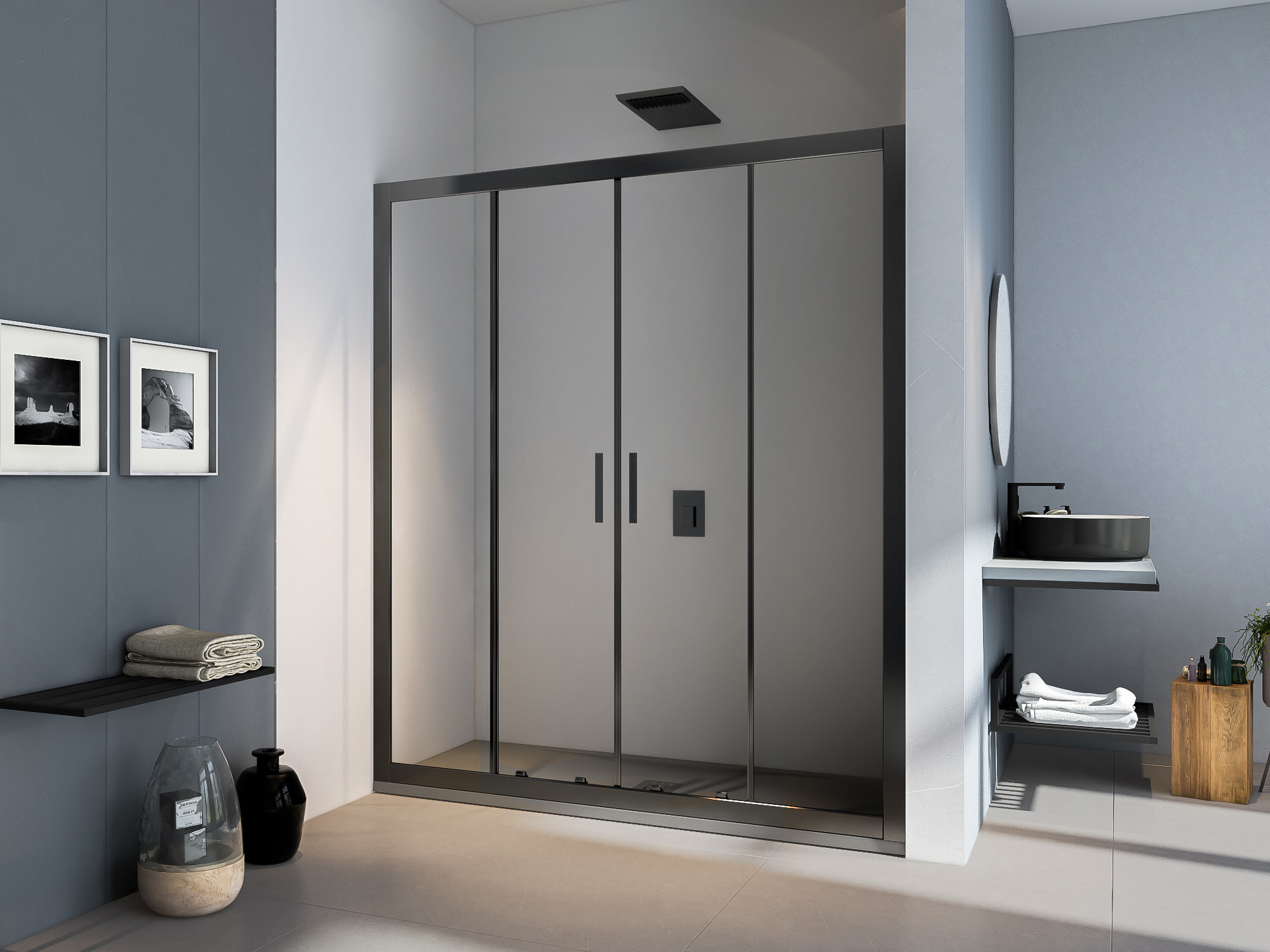 Изображение товара Душевая дверь в нишу Makiato WTW TD 150 C B 150х185 см черный профиль прозрачное стекло