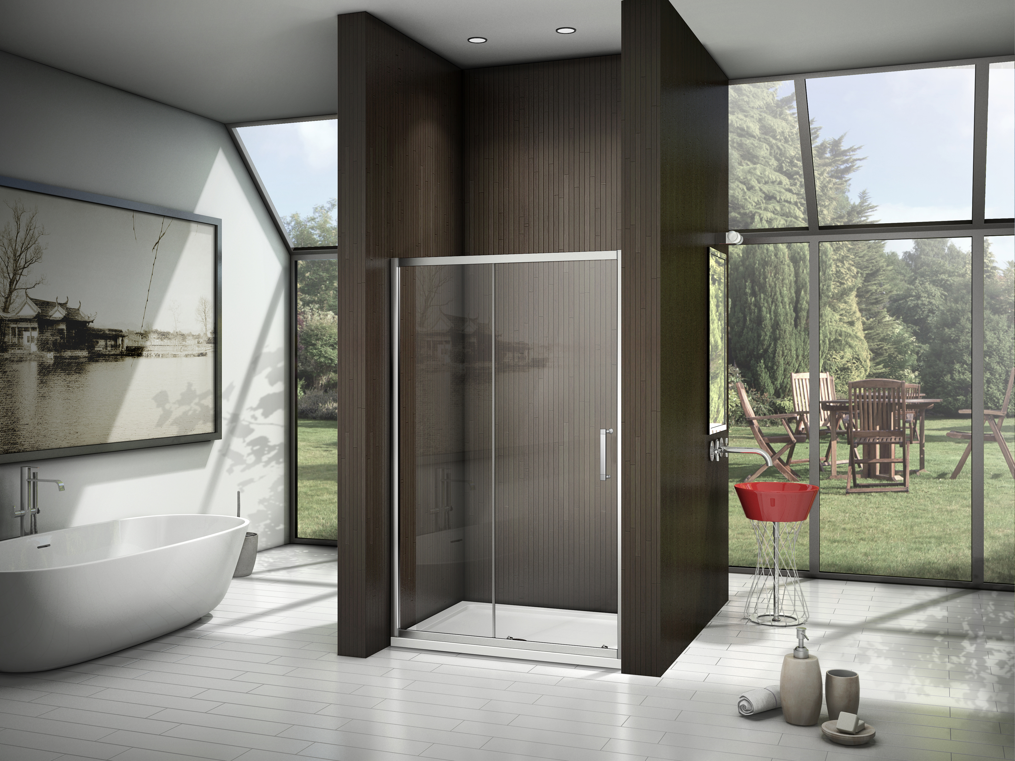 Изображение товара Душевая дверь в нишу Makiato WTW-120-C-WE 185x120 см прозрачное стекло хромированный профиль