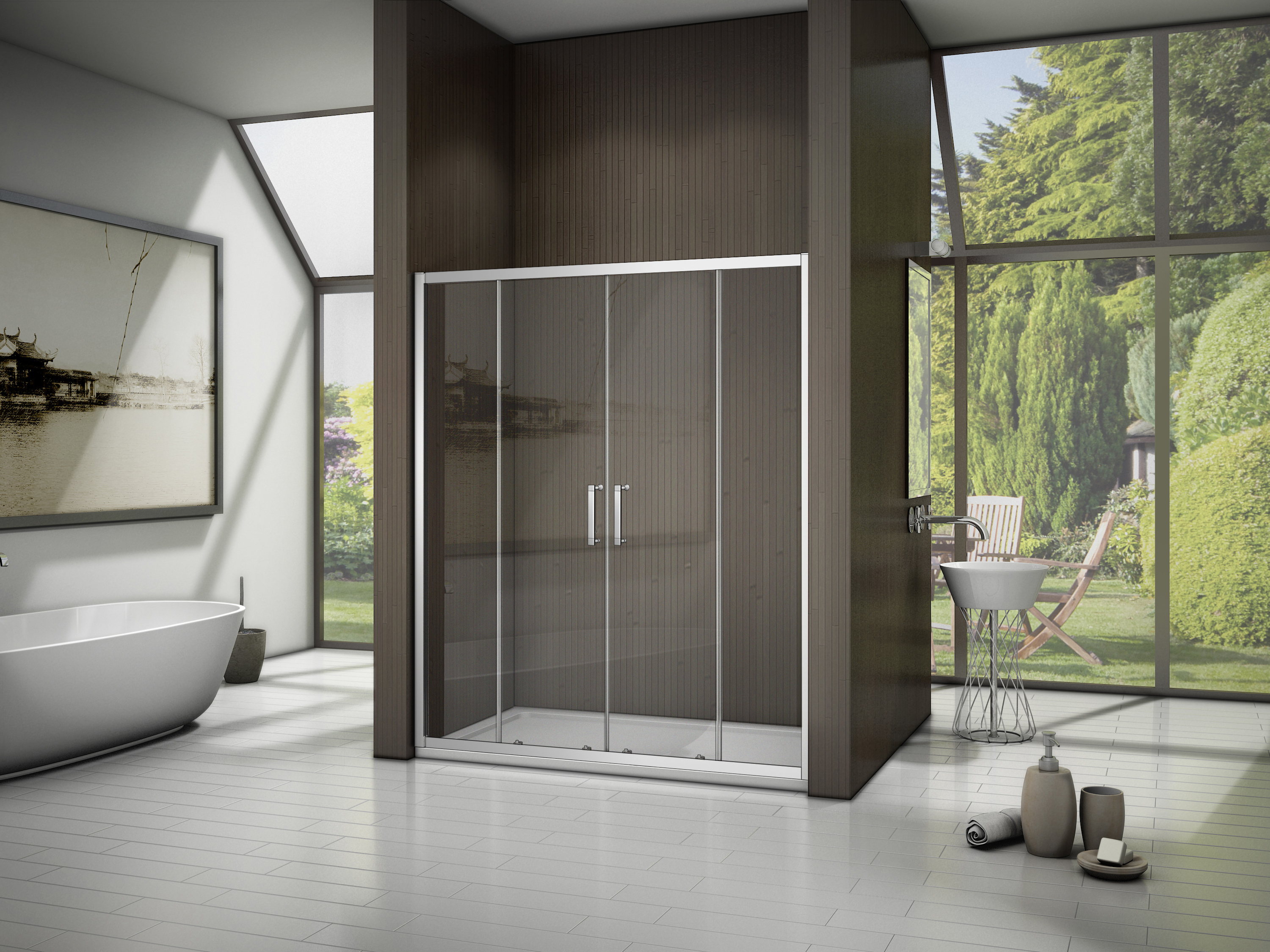 Изображение товара Душевая дверь в нишу 170x185 см раздвижная Makiato WTW-TD-170-C-WE хромированная стекло