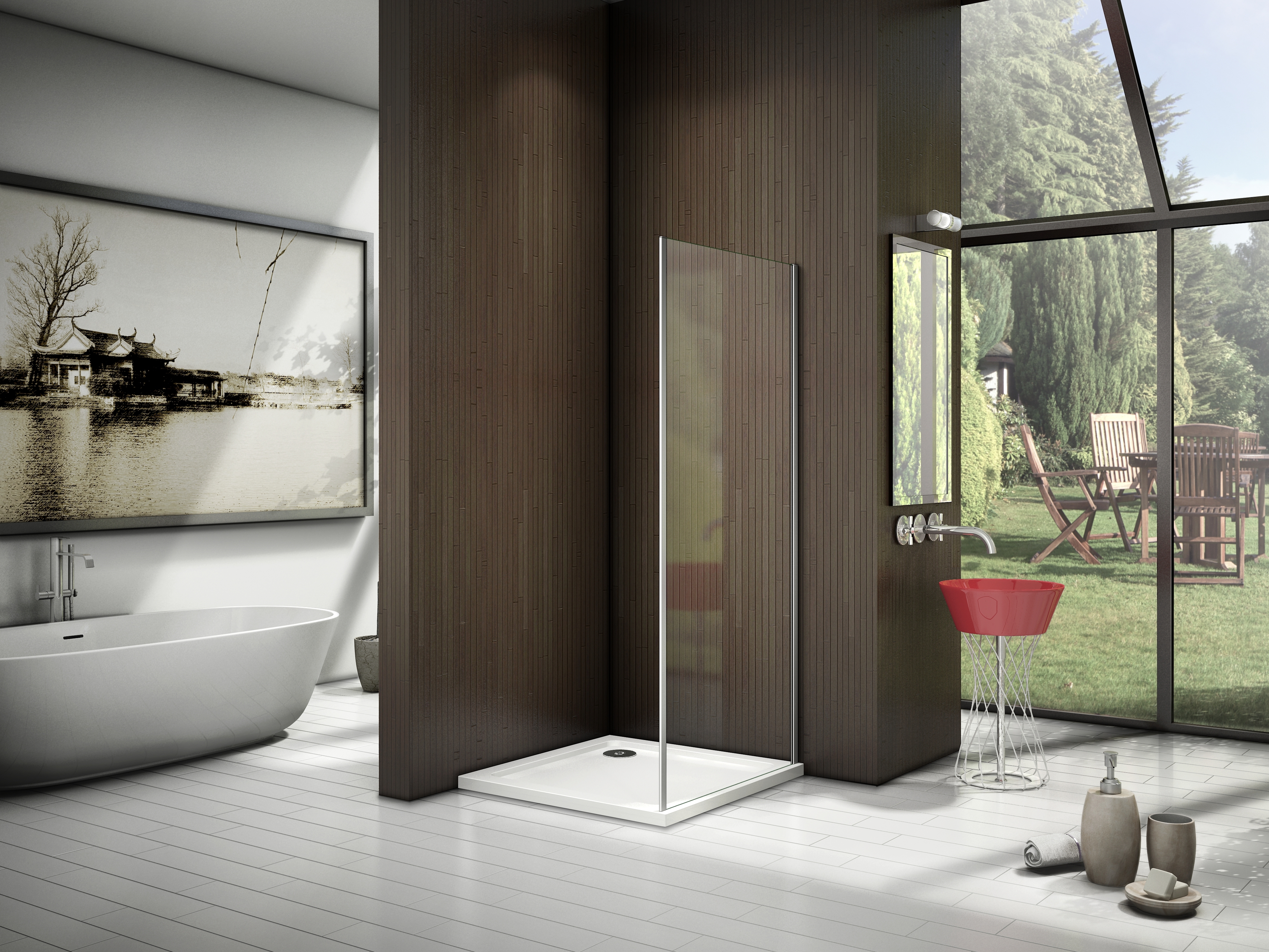 Изображение товара Душевая перегородка Makiato SP-80-C-WE, 185x80 см хромированный профиль прозрачное стекло