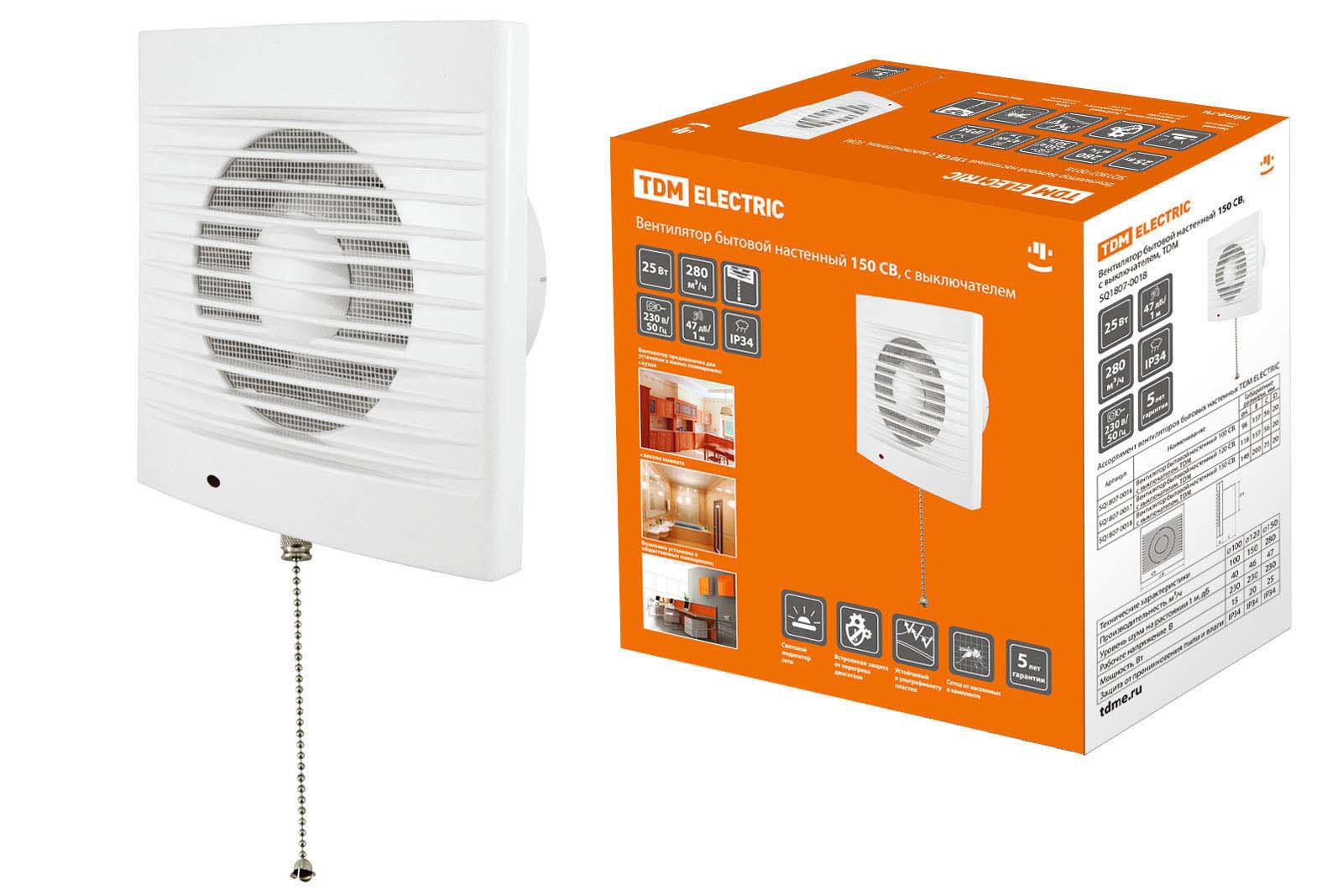 Изображение товара Вентилятор настенный вытяжной Tdm electric SQ1807-0018 D150 мм 46 дБ 280 м³/ч цвет белый