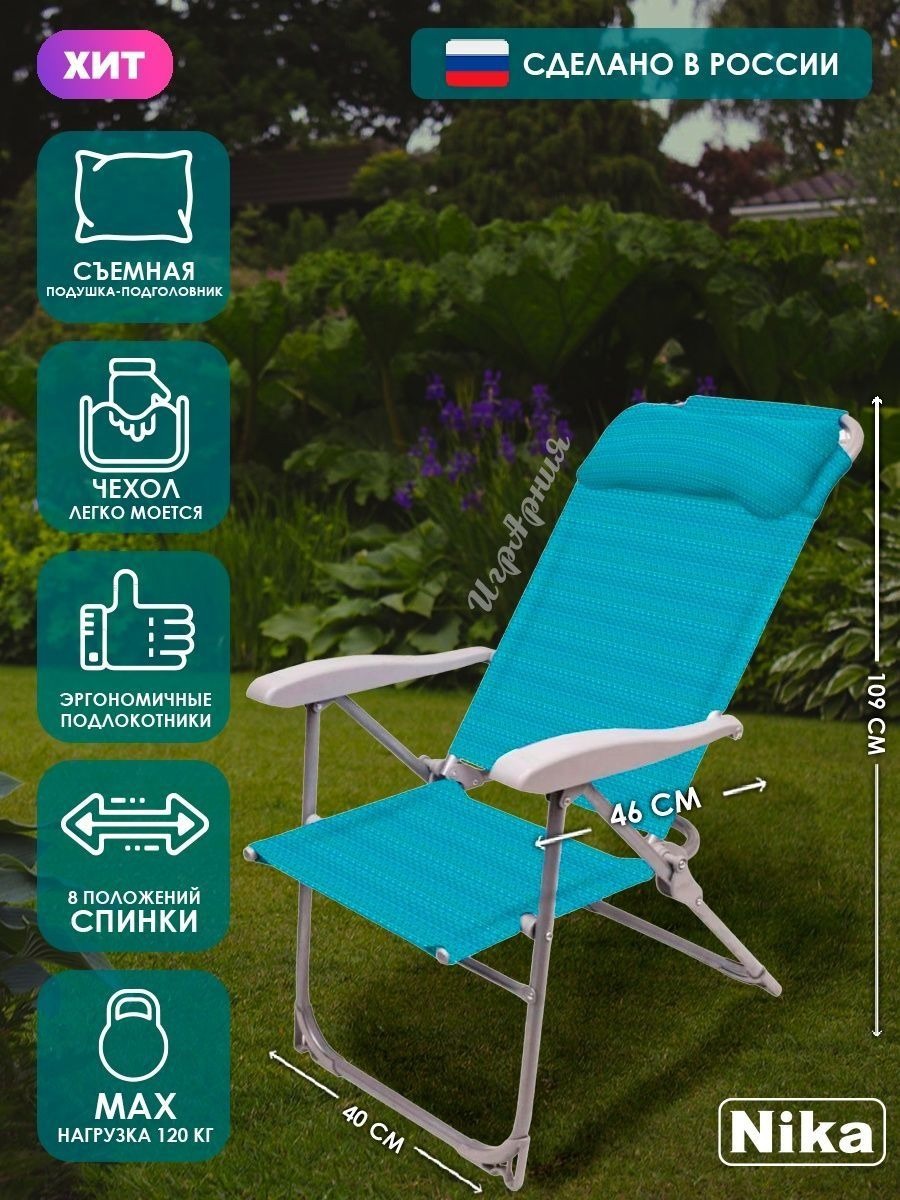 Изображение товара Кресло садовое Nika К2-Б 75 см х 59 см х 109 см металл/ткань ПВХ синий