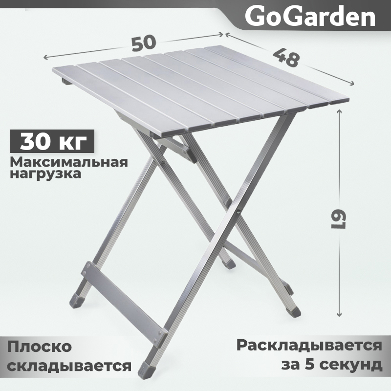 Изображение товара Нераздвижной складной садовый стол GOGARDEN COMPACT 50 из алюминия серый