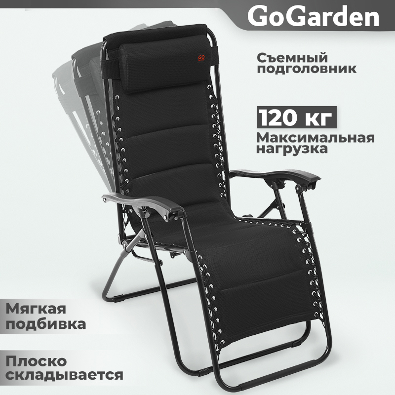 Изображение товара Кресло шезлонг складной GoGarden Siesta 94x69x112 см черный