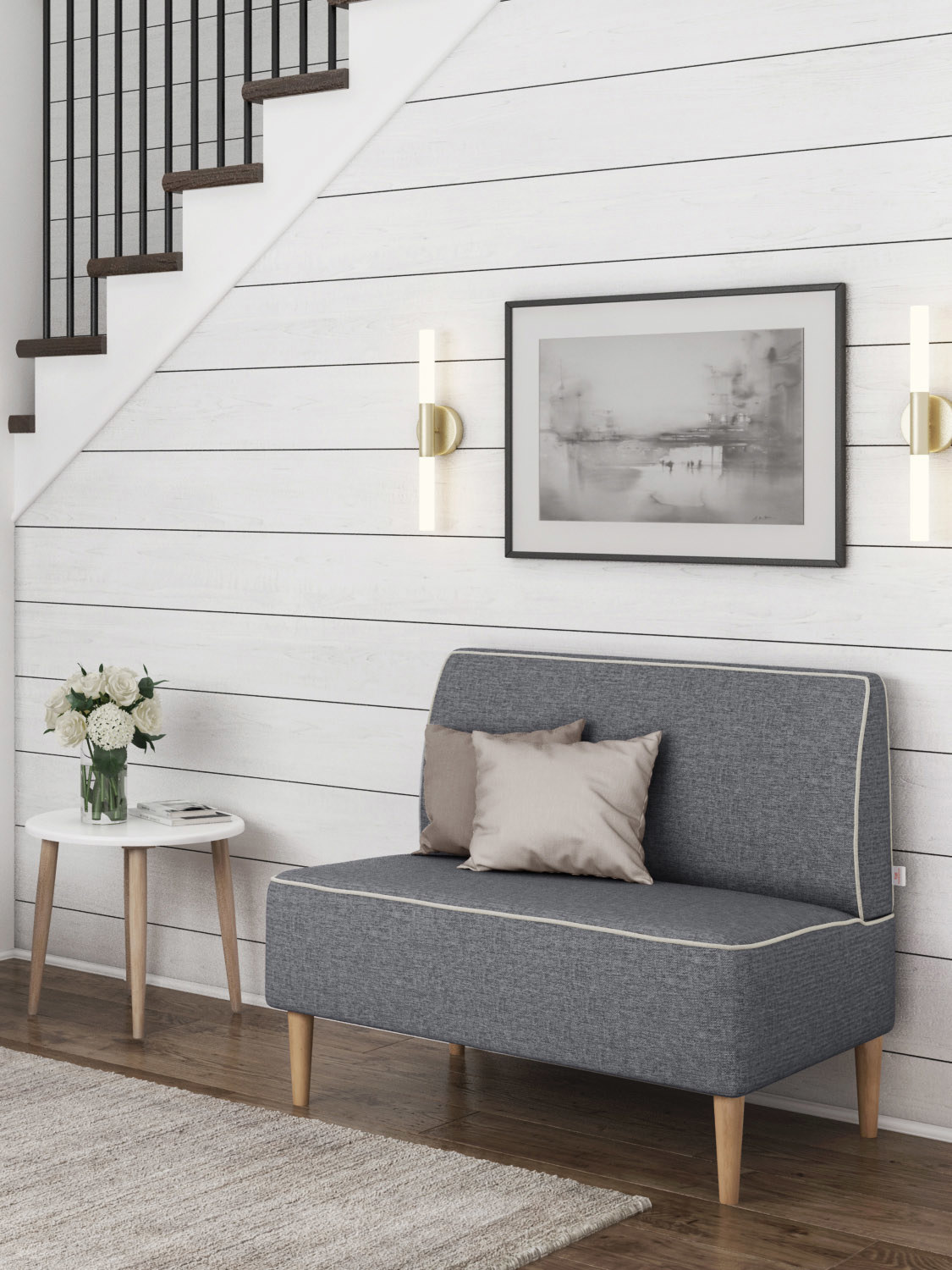 Изображение товара Компактный диван Monofix Od_6 из рогожки светло-серого цвета для дома и офиса