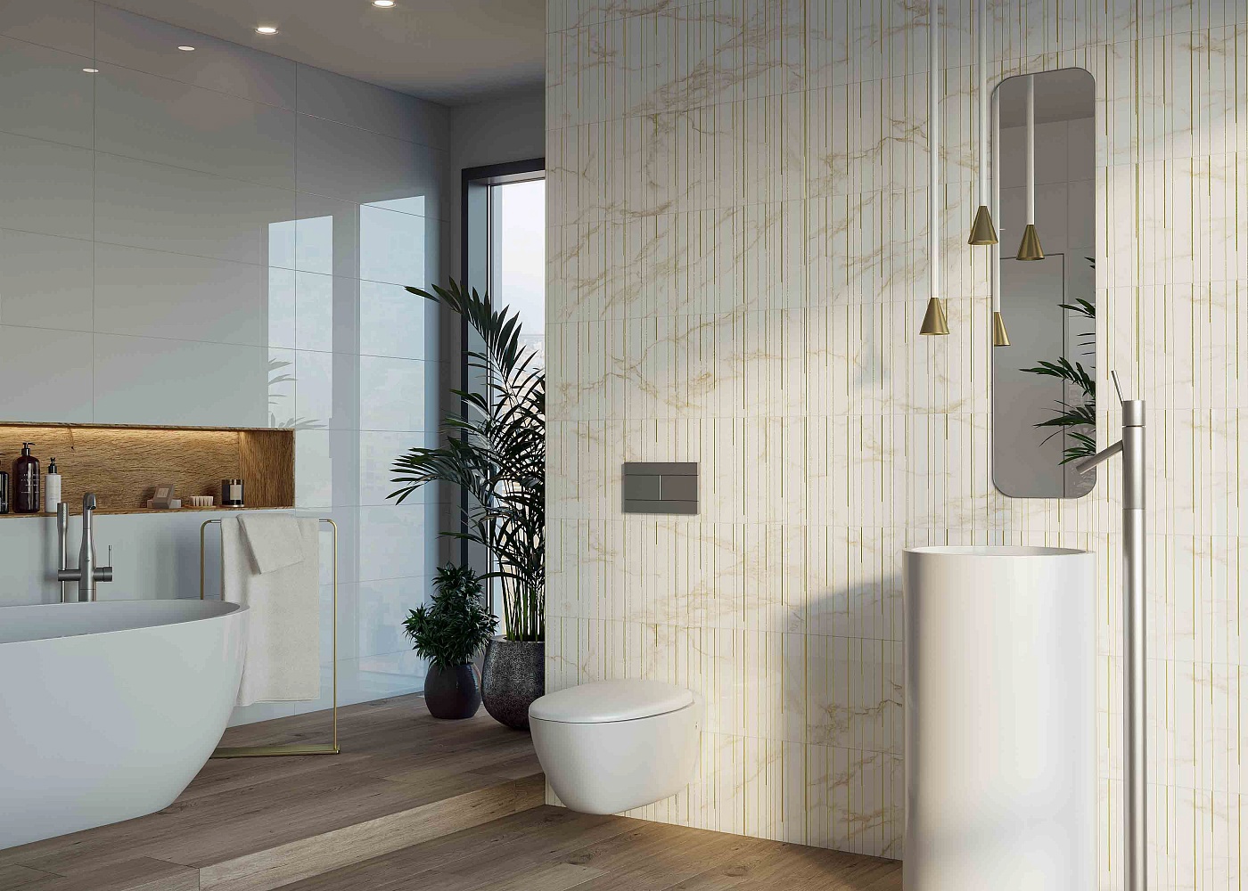 Изображение товара Керамическая плитка Creto Shine белая 30x90 см для стен