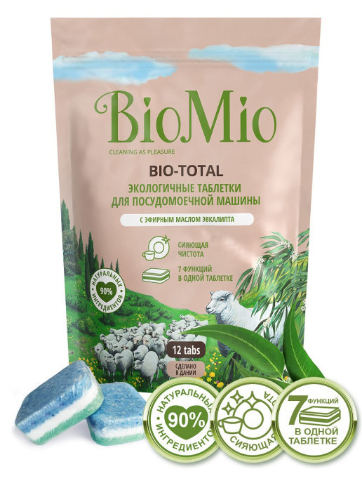 Изображение товара Таблетки для посудомоечной машины Bio Mio 10544 12 шт Изображение товара Таблетки для посудомоечной машины Bio Mio 10544 12 шт