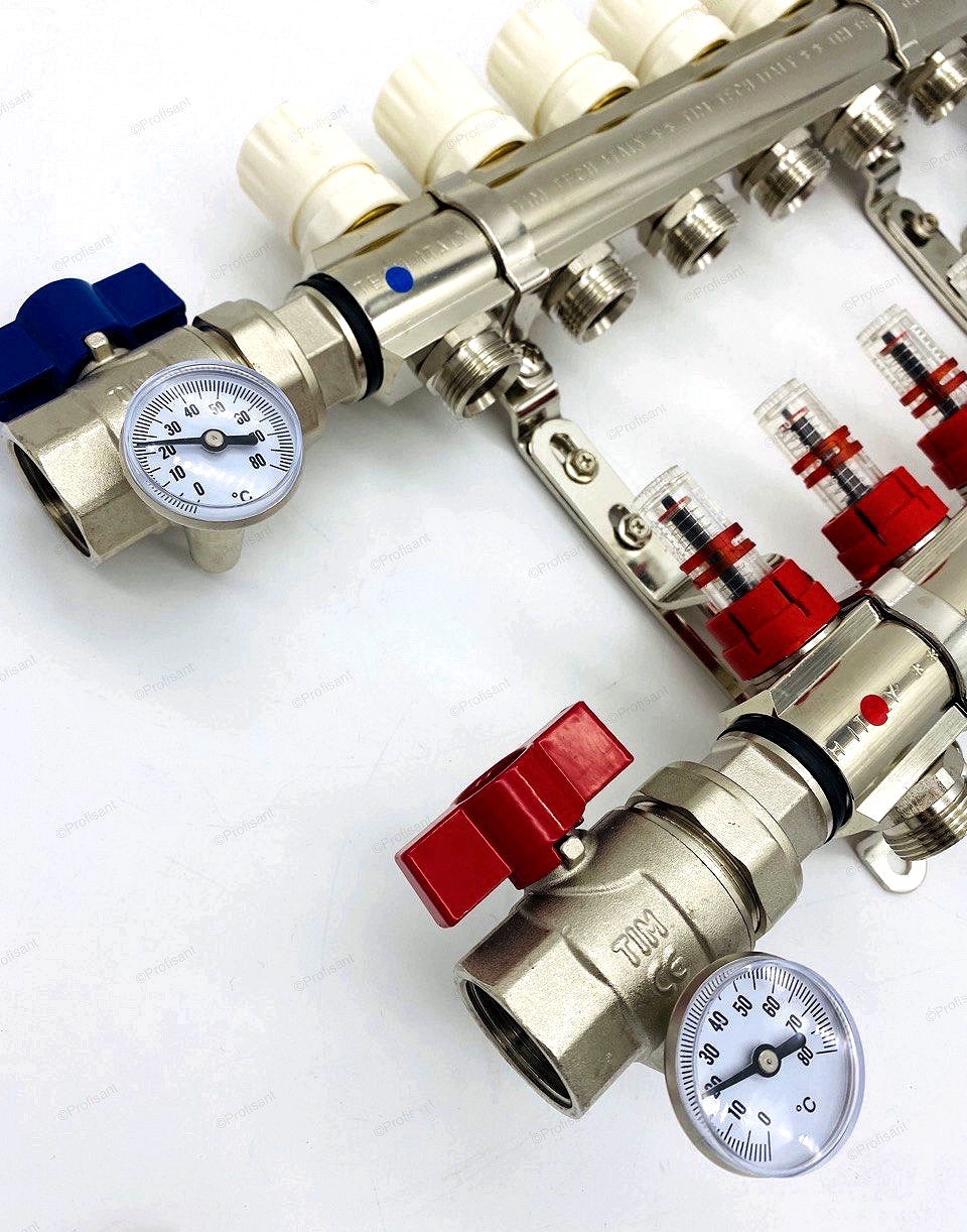 Изображение товара Коллекторная группа для теплого пола TIM KA002 с расходомерами латунь 1" 2 выхода