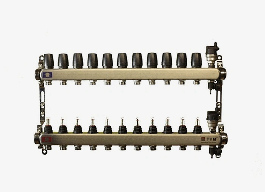 Изображение товара Коллекторная группа для теплого пола TIM KCS5011 с расходомерами и концевиками 1" 11 выходов