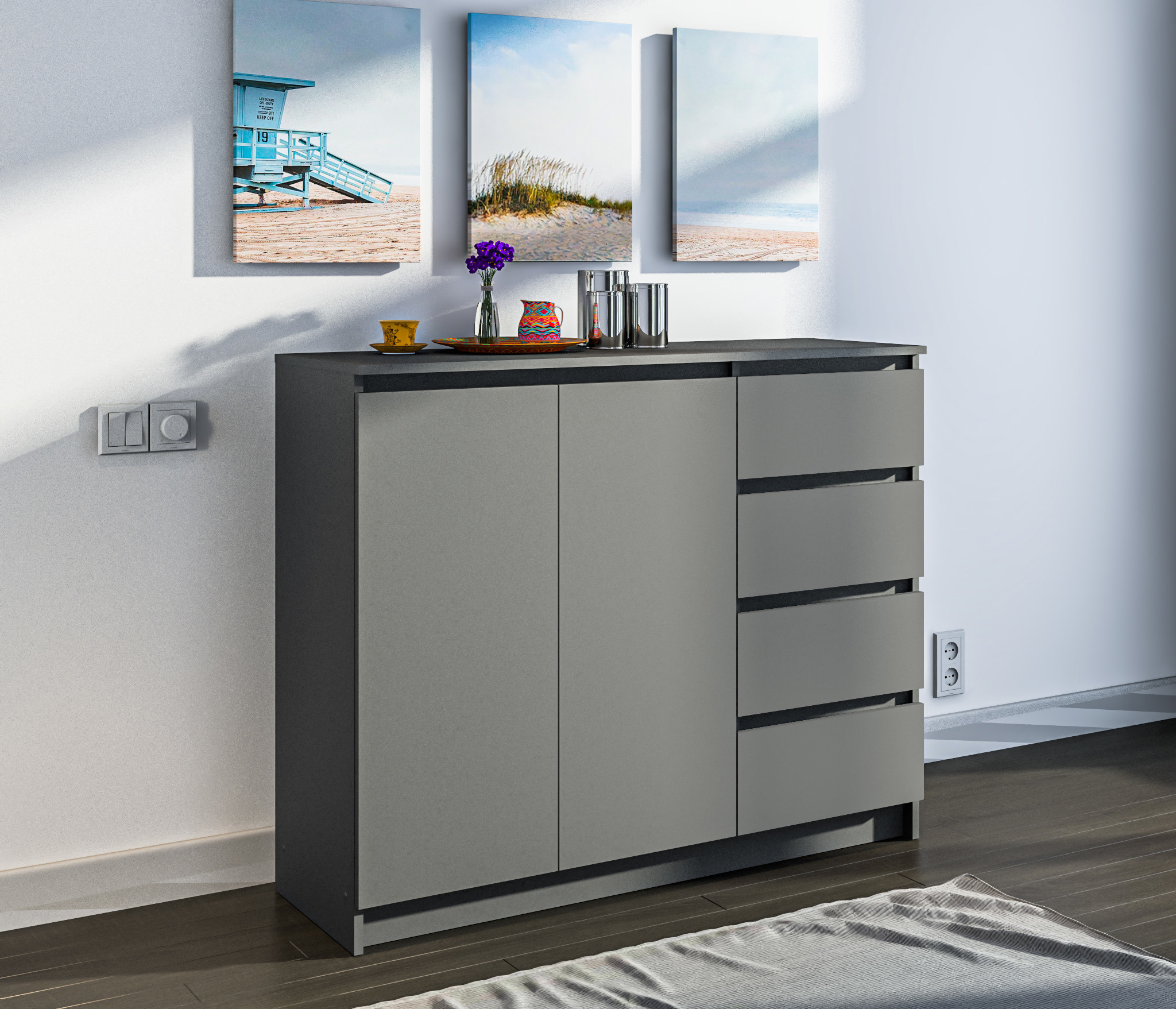 Изображение товара Комод Столплит Леон СБ-3291 с 4 ящиками 119x39x97 см серый