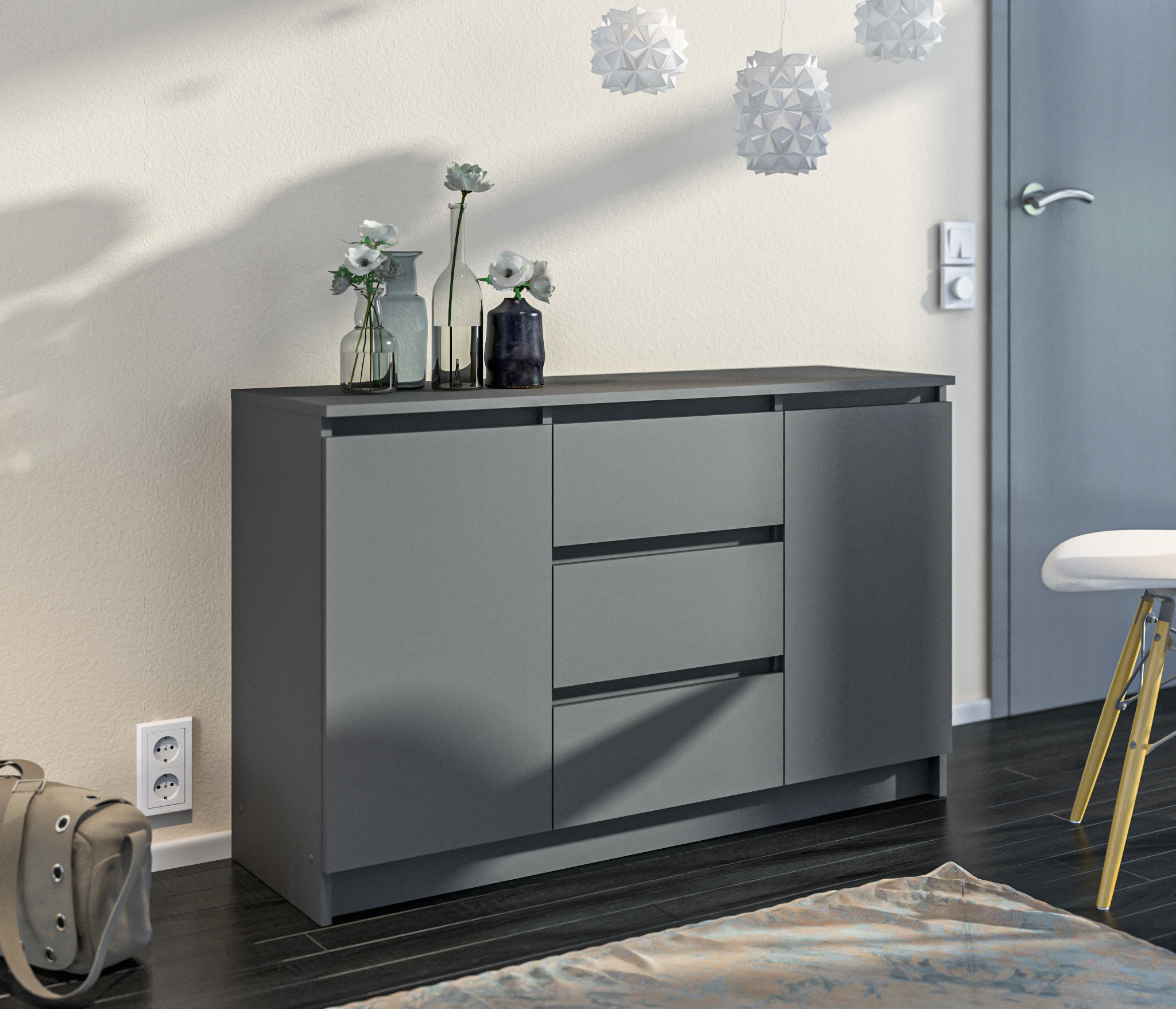 Изображение товара Комод Столплит Леон сб-3290 3 ящика 119x39x75 см ЛДСП цвет серый