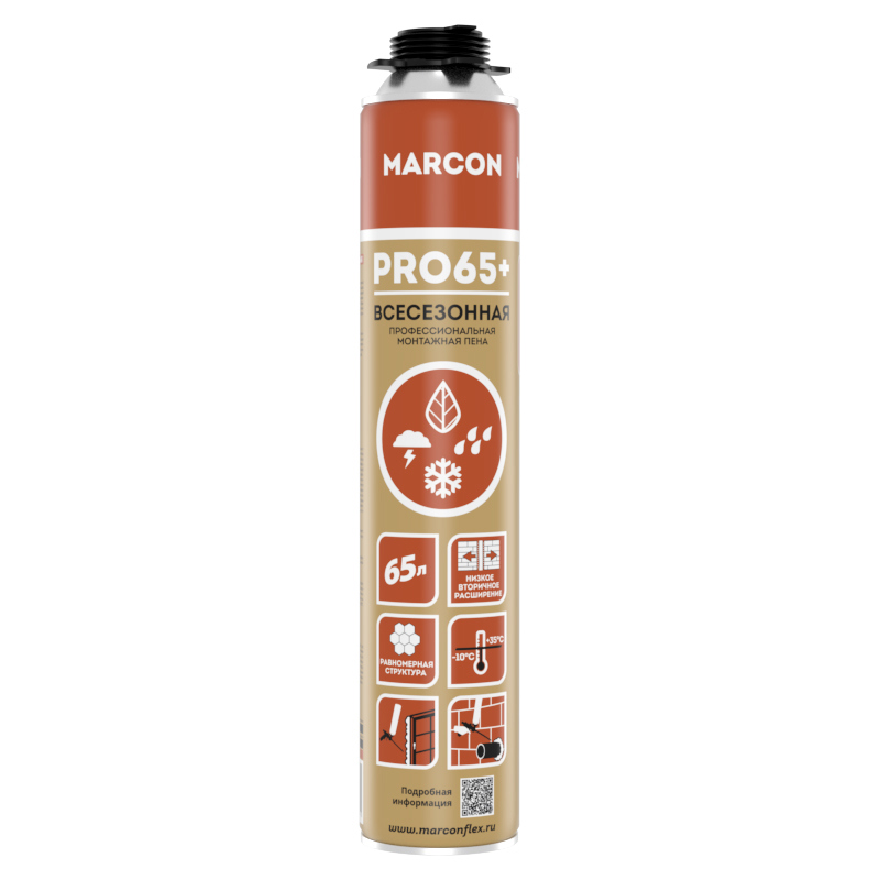 Изображение товара Пена монтажная профессиональная Marcon PRO 65+ PM.PROF.MAR.PRO.65.VS всесезонная 850 мл