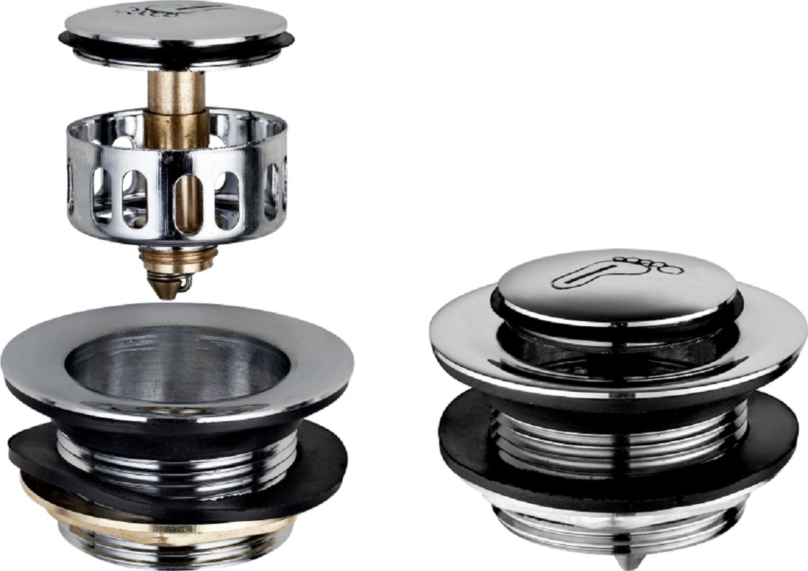 Изображение товара Донный клапан для ванны Dokorona с системой клик-клак, гидрозатвором, металлическим отстойником