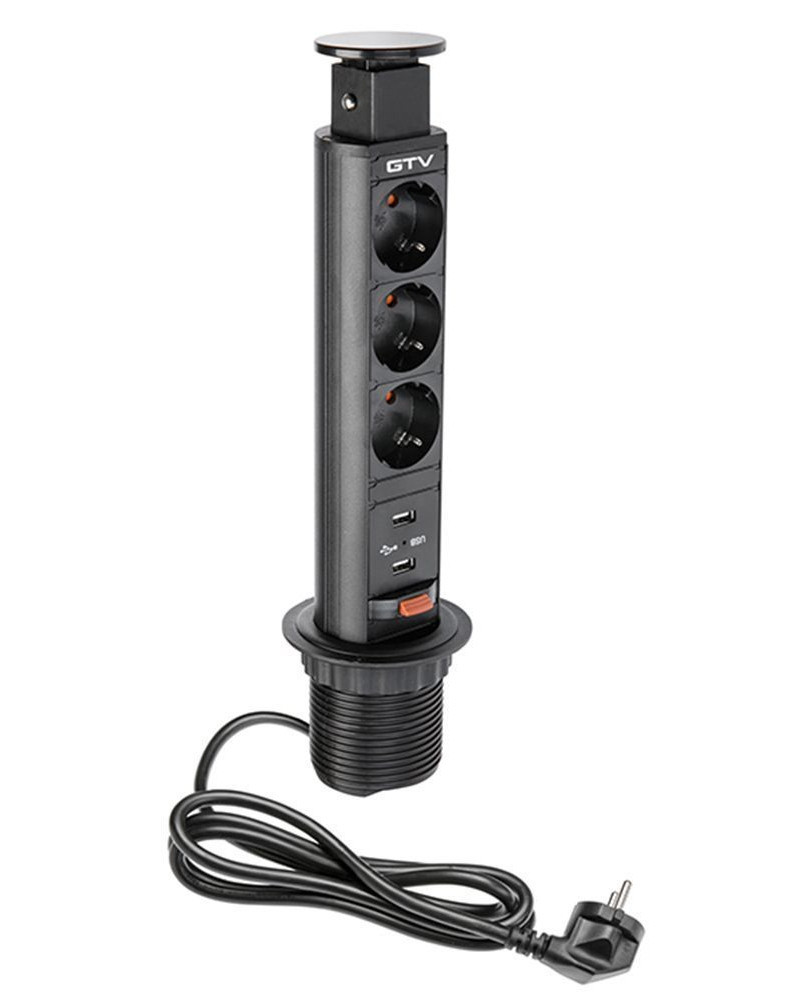 Изображение товара Встраиваемая розетка Gtv 13294 с заземлением и USB черная