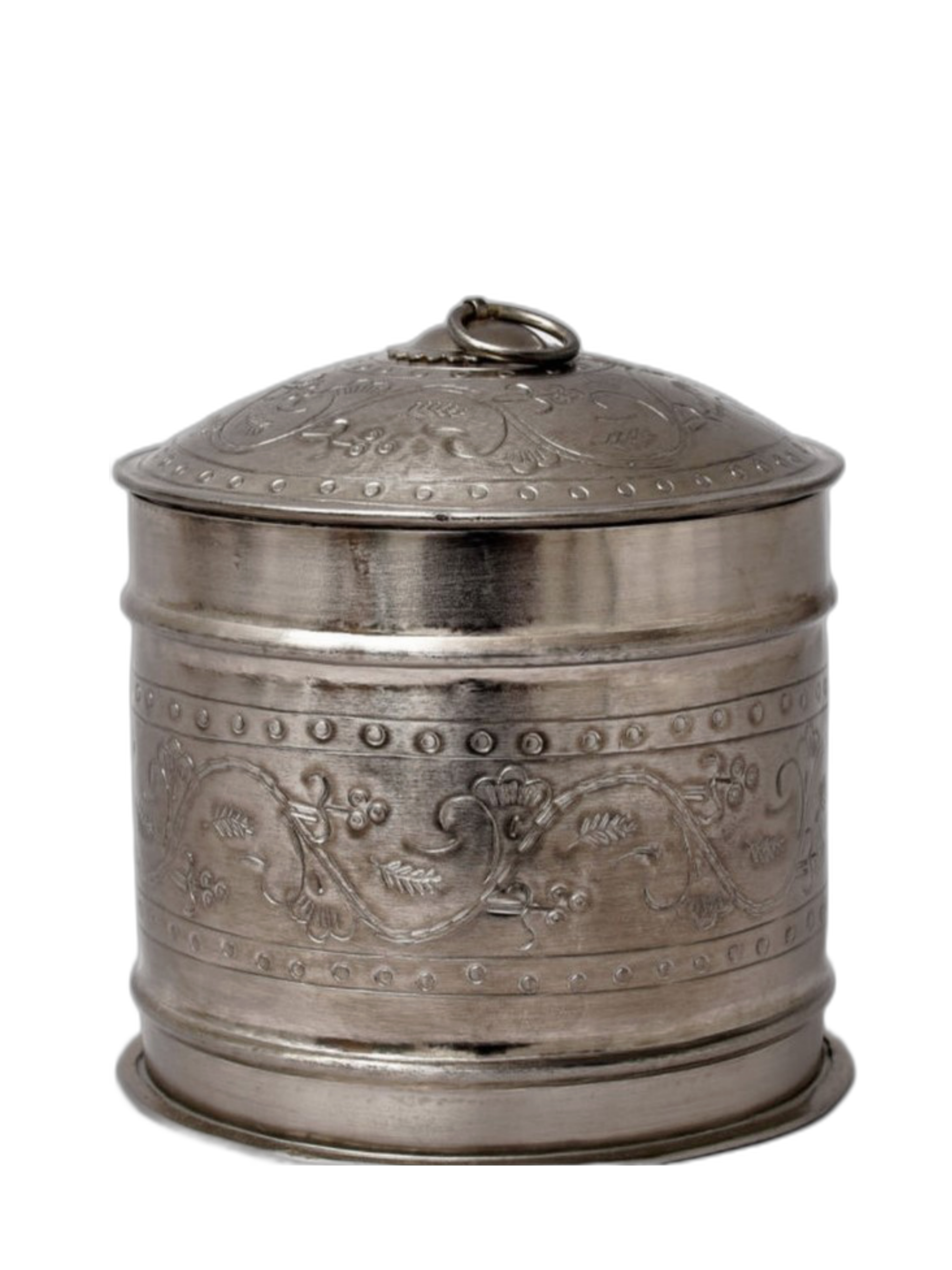 Изображение товара Металлическая круглая шкатулка ручной работы с гравировкой