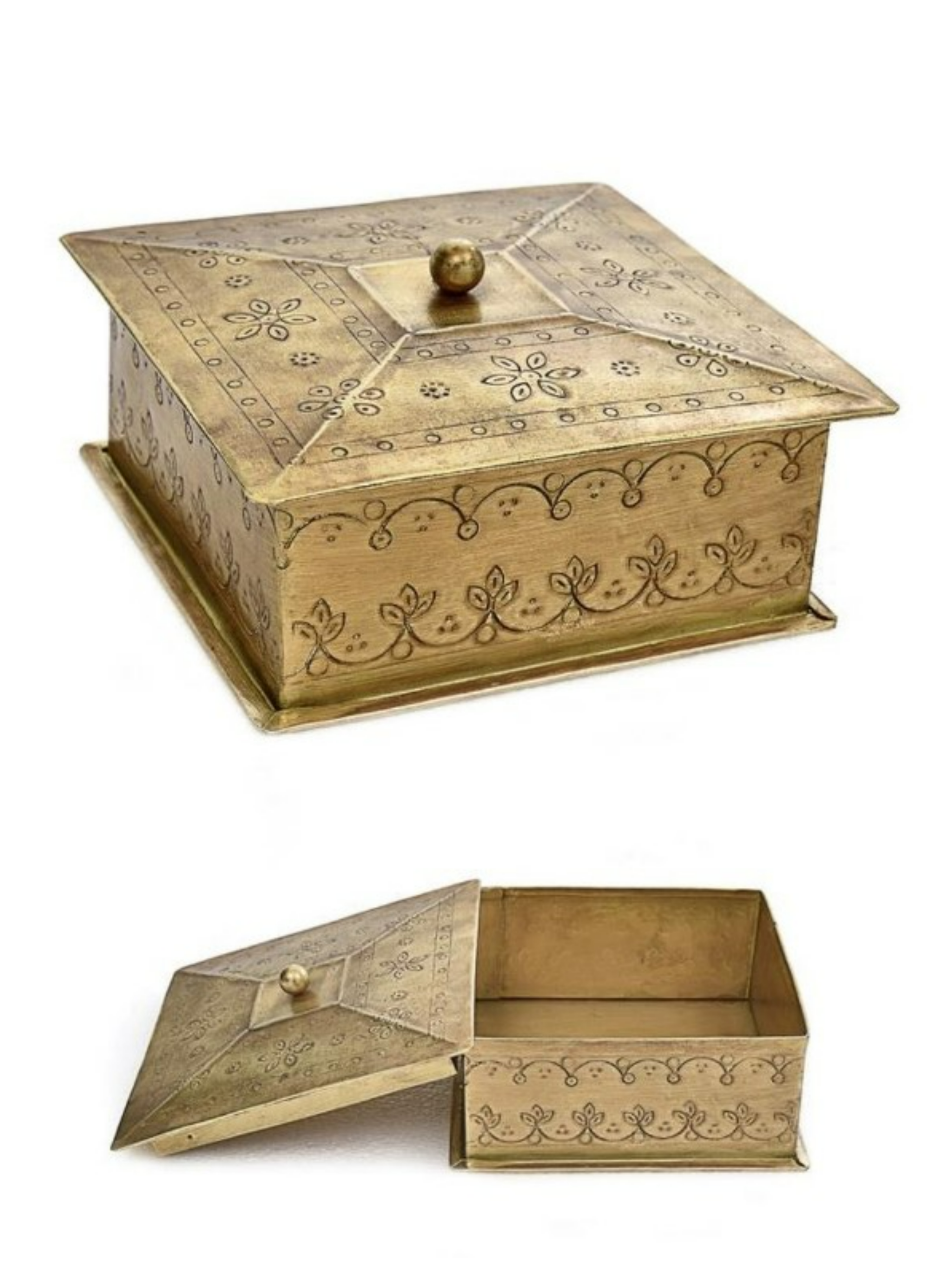 Изображение товара Металлическая шкатулка квадратная ручной работы с гравировкой