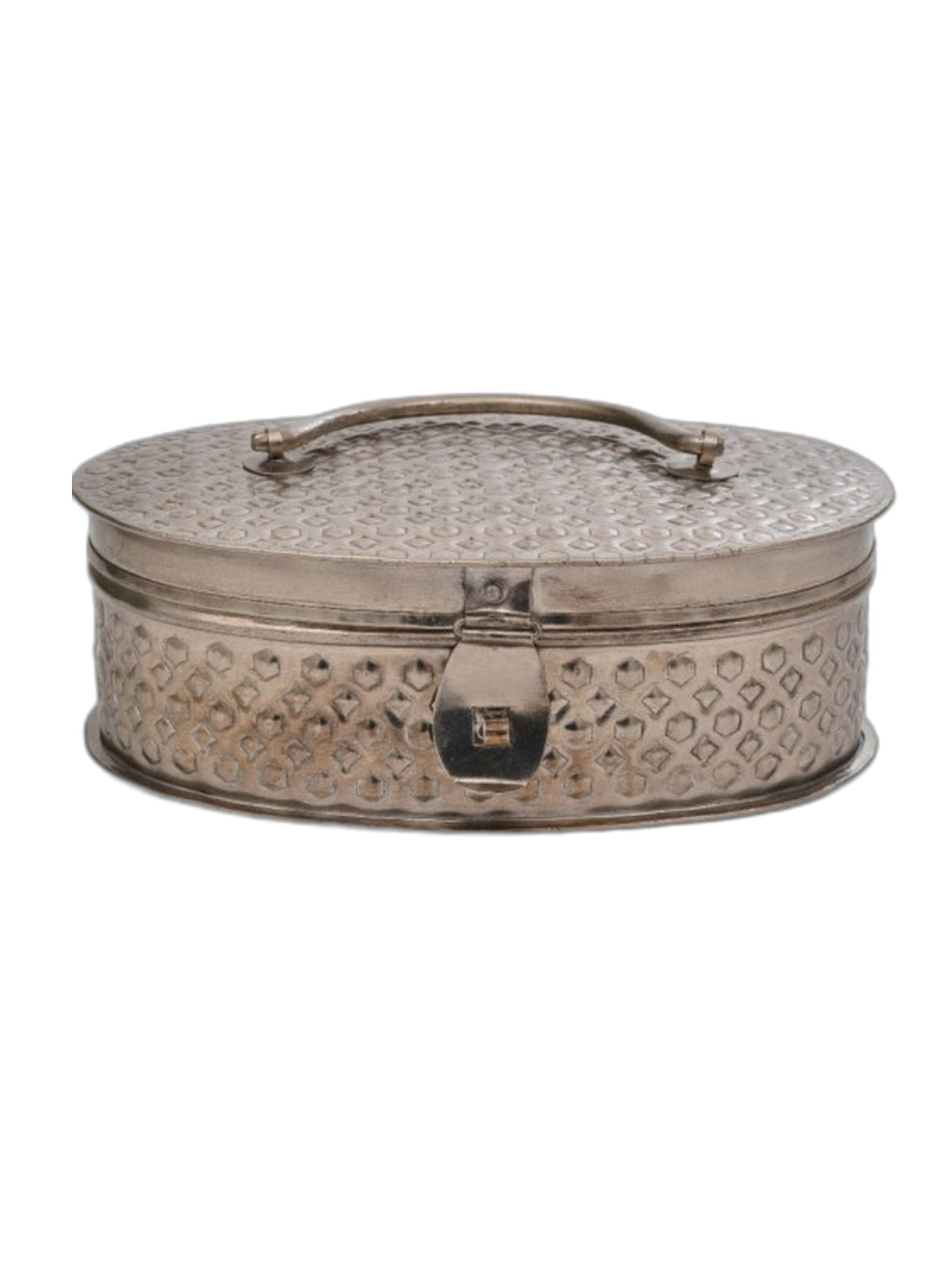 Изображение товара Металлическая овальная шкатулка с гравировкой никель — ручная работа