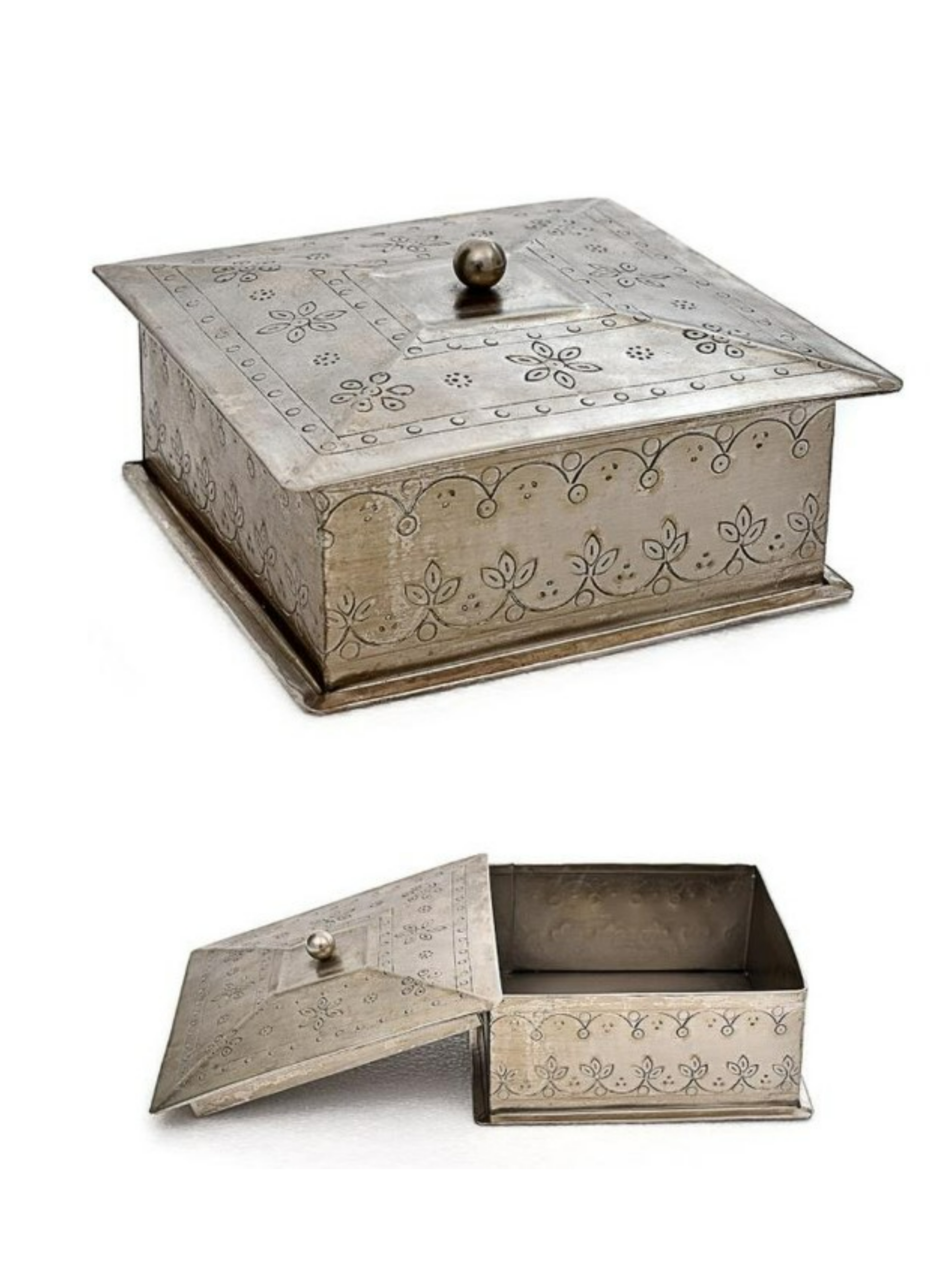 Изображение товара Металлическая квадратная шкатулка с гравировкой ручной работы