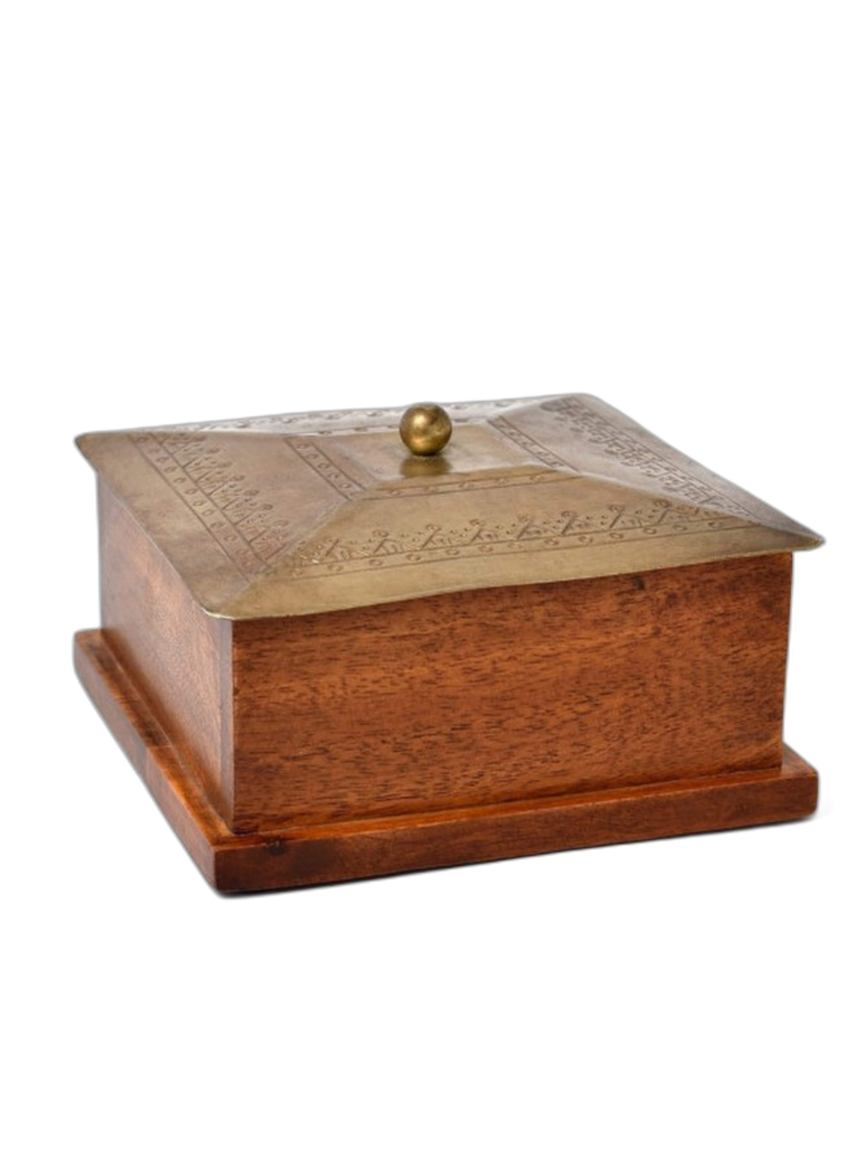 Изображение товара Деревянная квадратная шкатулка с металлической крышкой ручная работа латунь