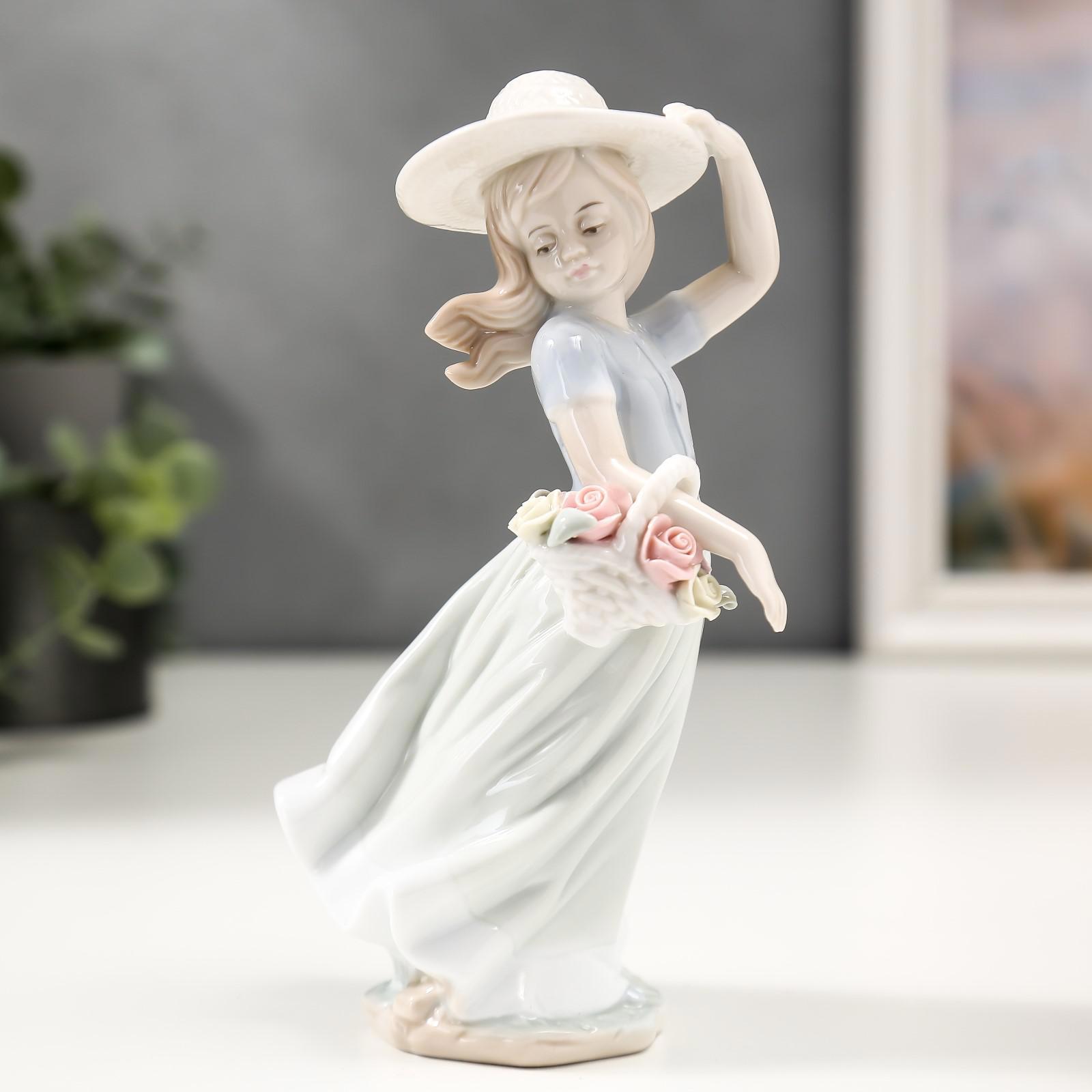 Изображение товара Сувенир интерьерный "Девочка в шляпке с корзинкой цветов" 9.5x16x6 см