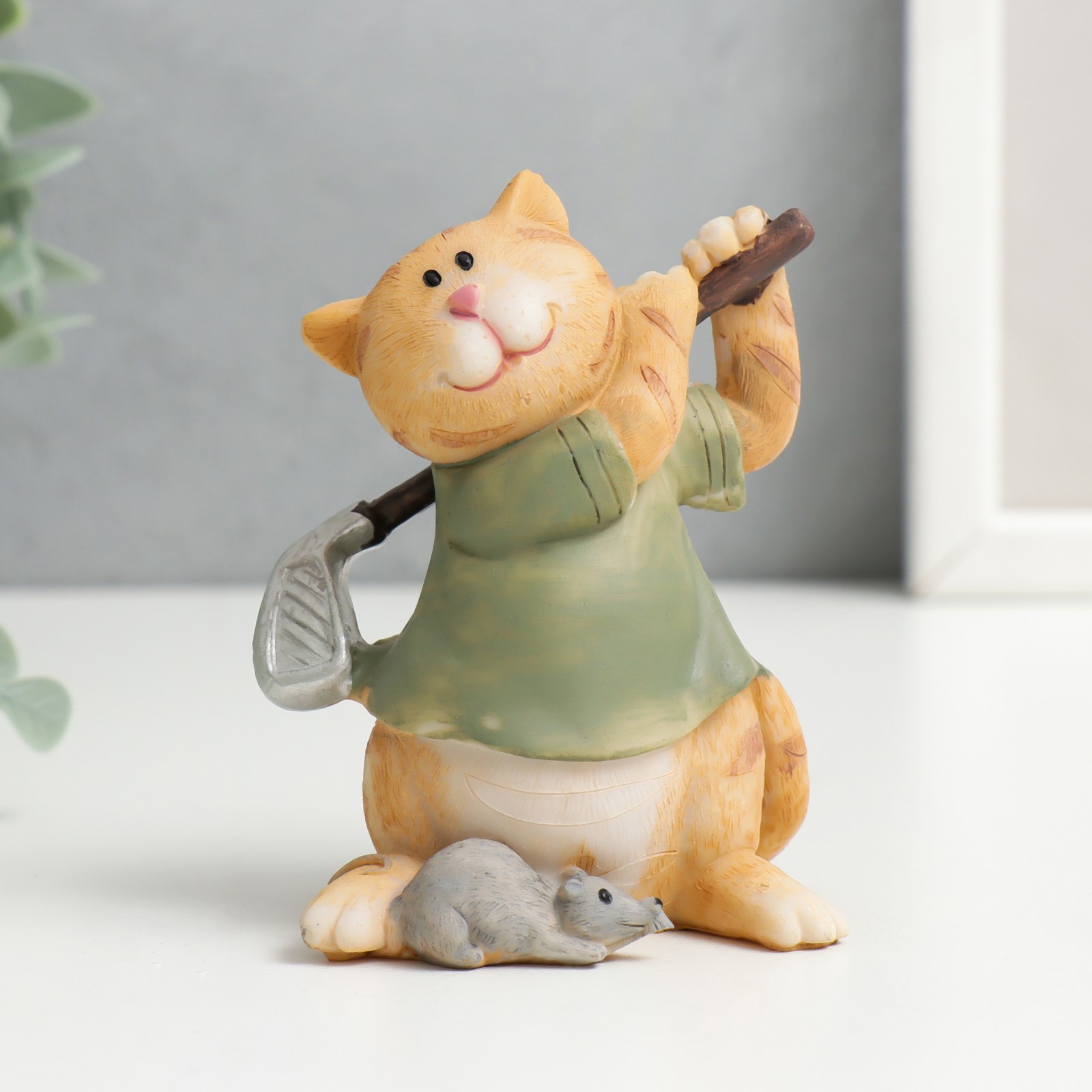 Изображение товара Сувенир интерьерный "Кот играет с мышкой в гольф" 9x6x7 см