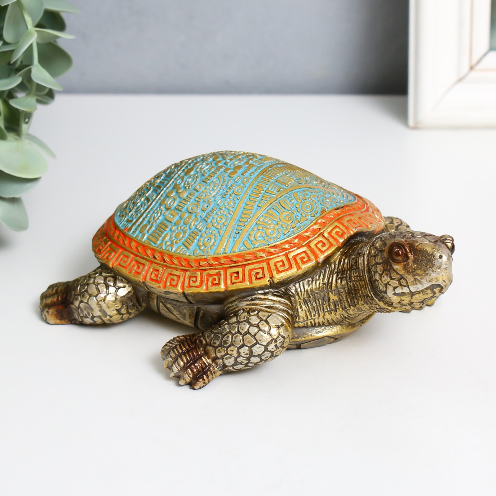 Изображение товара Сувенир интерьерный "Черепаха сухопутная"узоры на цветном панцире 10.5x10.5x5.5 см
