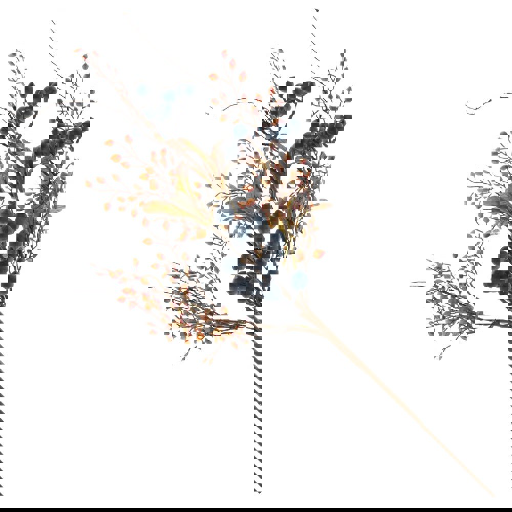 Изображение товара Декоративная ветка для новогоднего декора с листьями шишками и ягодами голубики 54 см