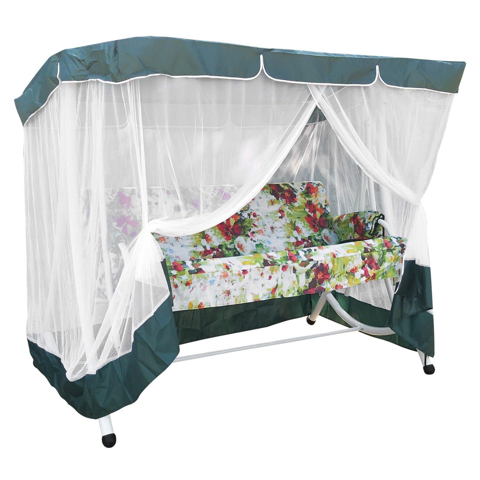 Изображение товара Качели садовые Мирадо Премиум 4 места стальной каркас зеленые с тентом