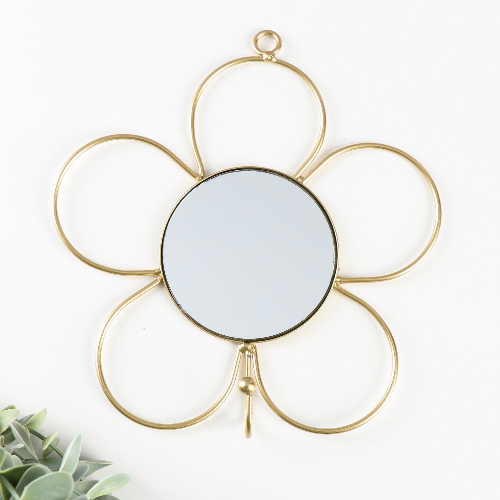 Изображение товара Крючок декоративный с зеркалом Цветок золото 18x18x3.5 см