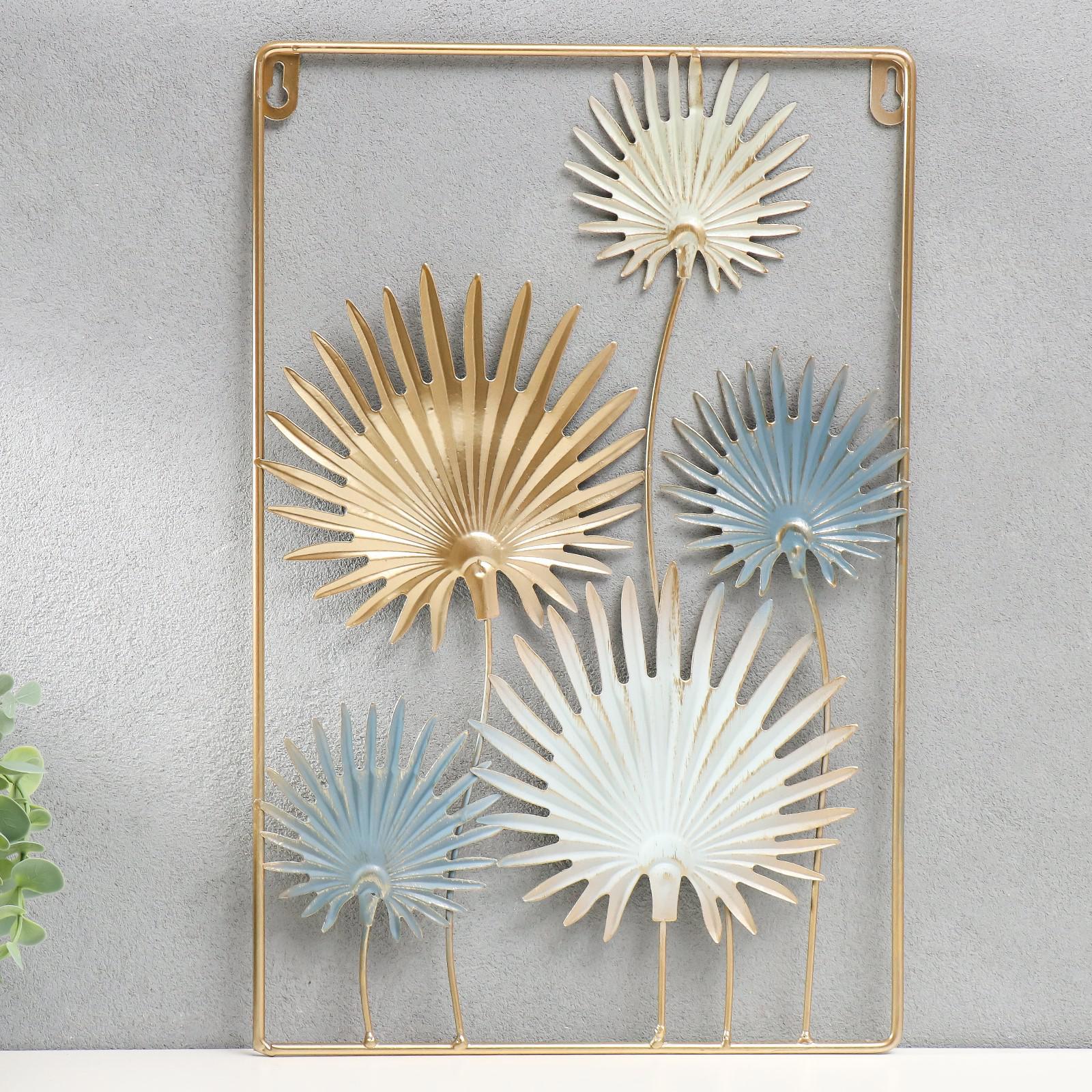 Изображение товара Декор настенный панно "Листья монстеры" сине-голубые с золотом 40x0.5x25 см