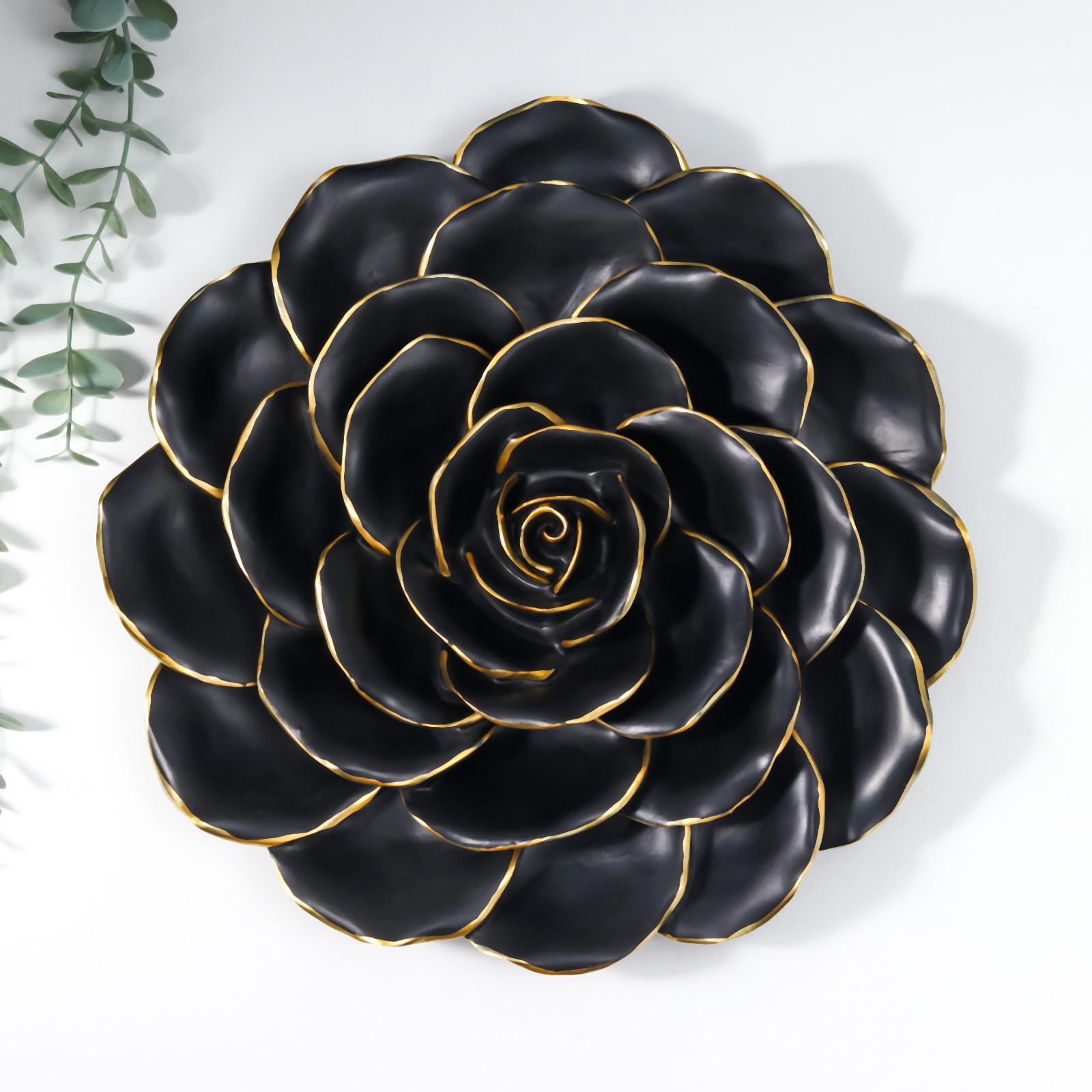 Изображение товара Декор настенный панно "Чёрный королевский пион" с золотом 32x32x8 см