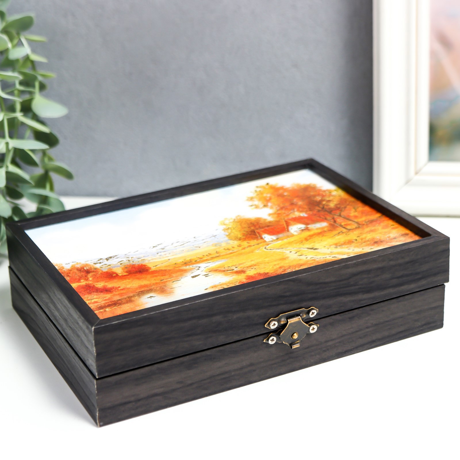 Изображение товара Шкатулка Домики в деревне, венге, 18,5×14 см