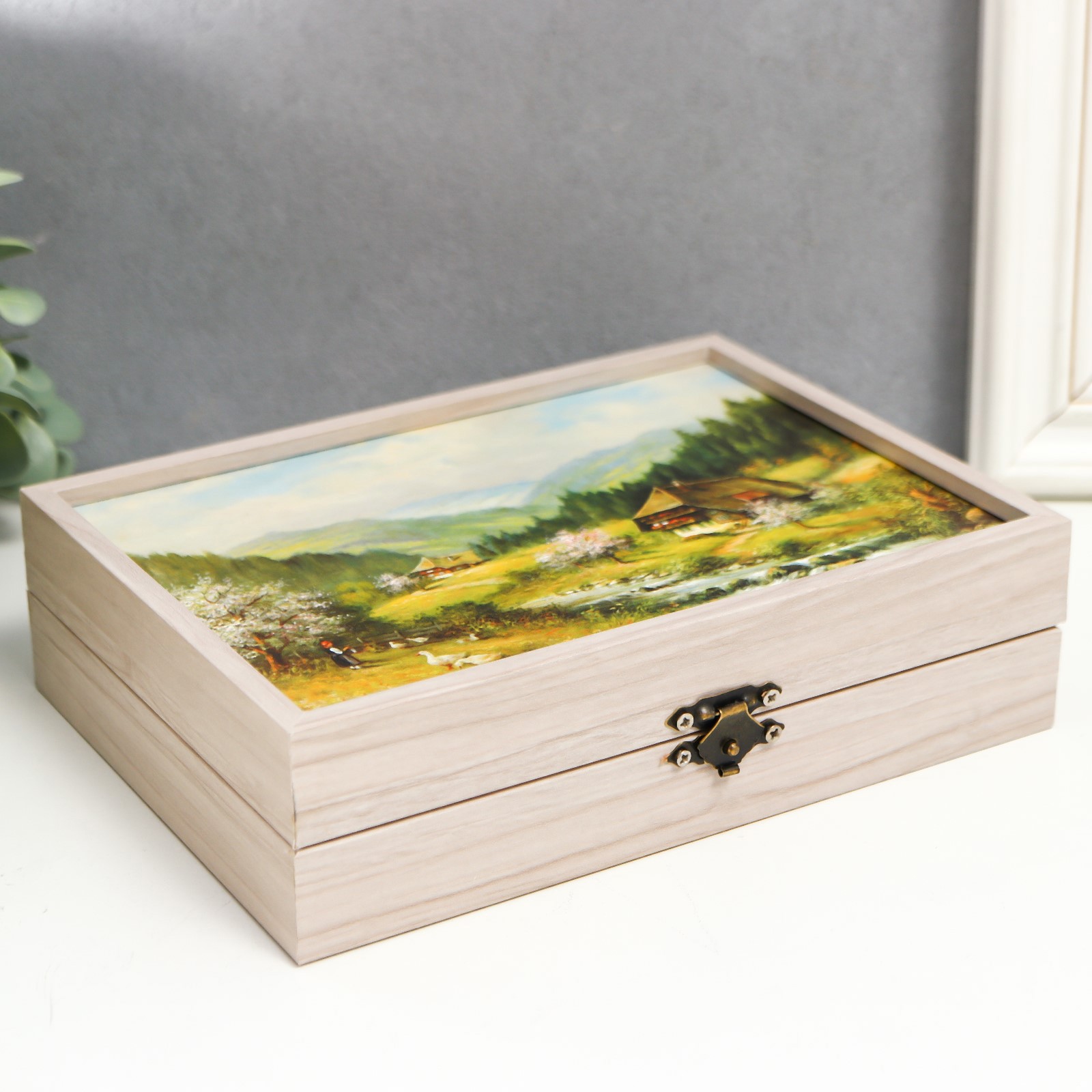 Изображение товара Шкатулка Домики в лесу 18,5x14 см — подарочная МДФ